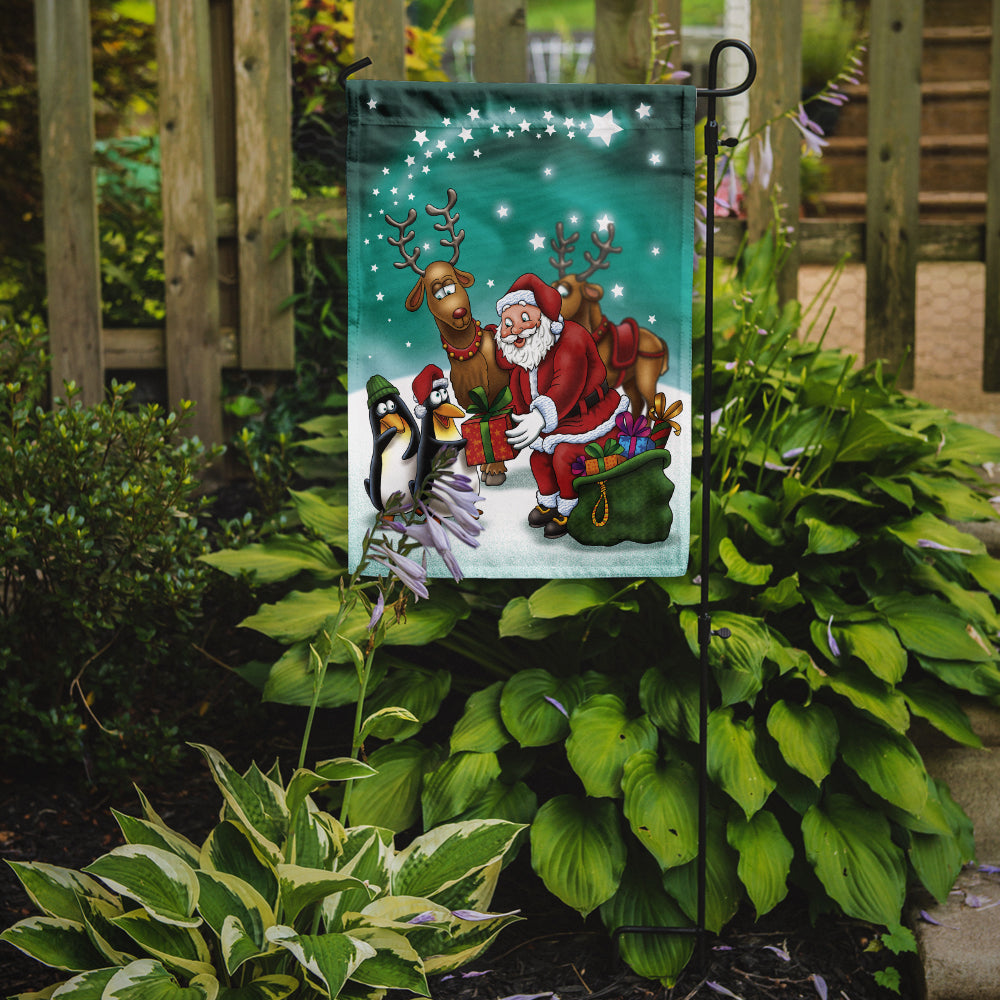 Santa Claus Christmas with the penguins Flag Garden Size APH3872GF.