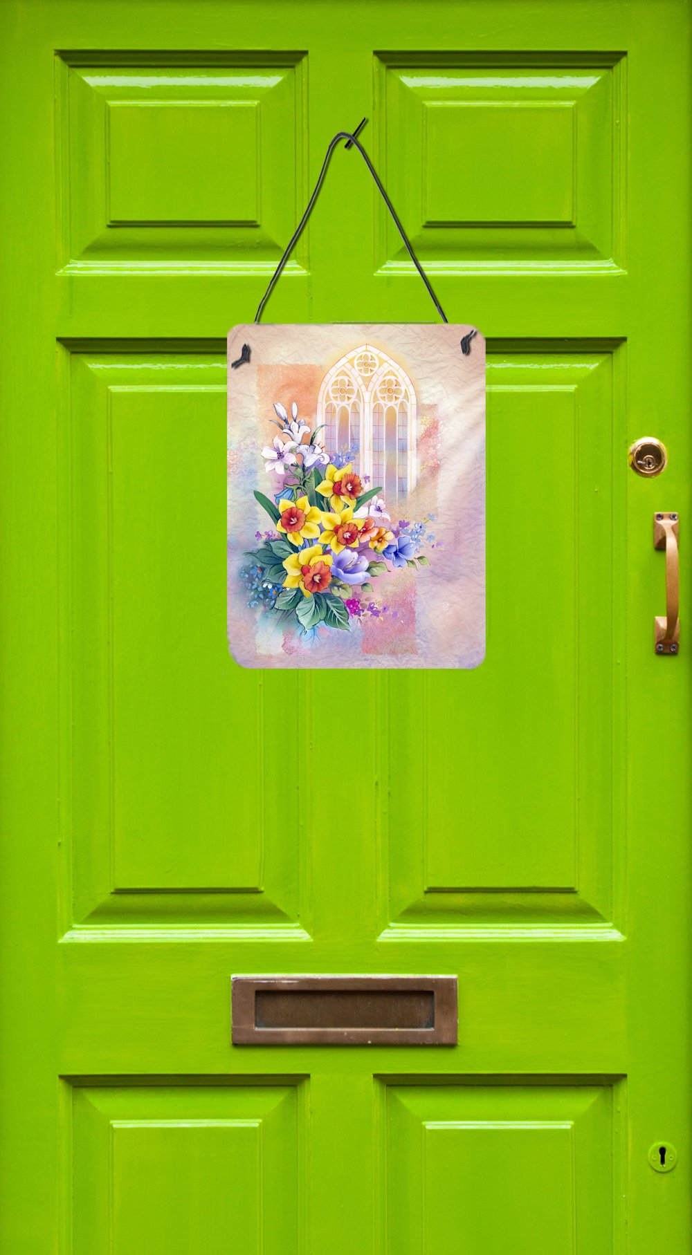 Church Window and Daffodils Wall or Door Hanging Prints APH3935DS1216 by Caroline's Treasures