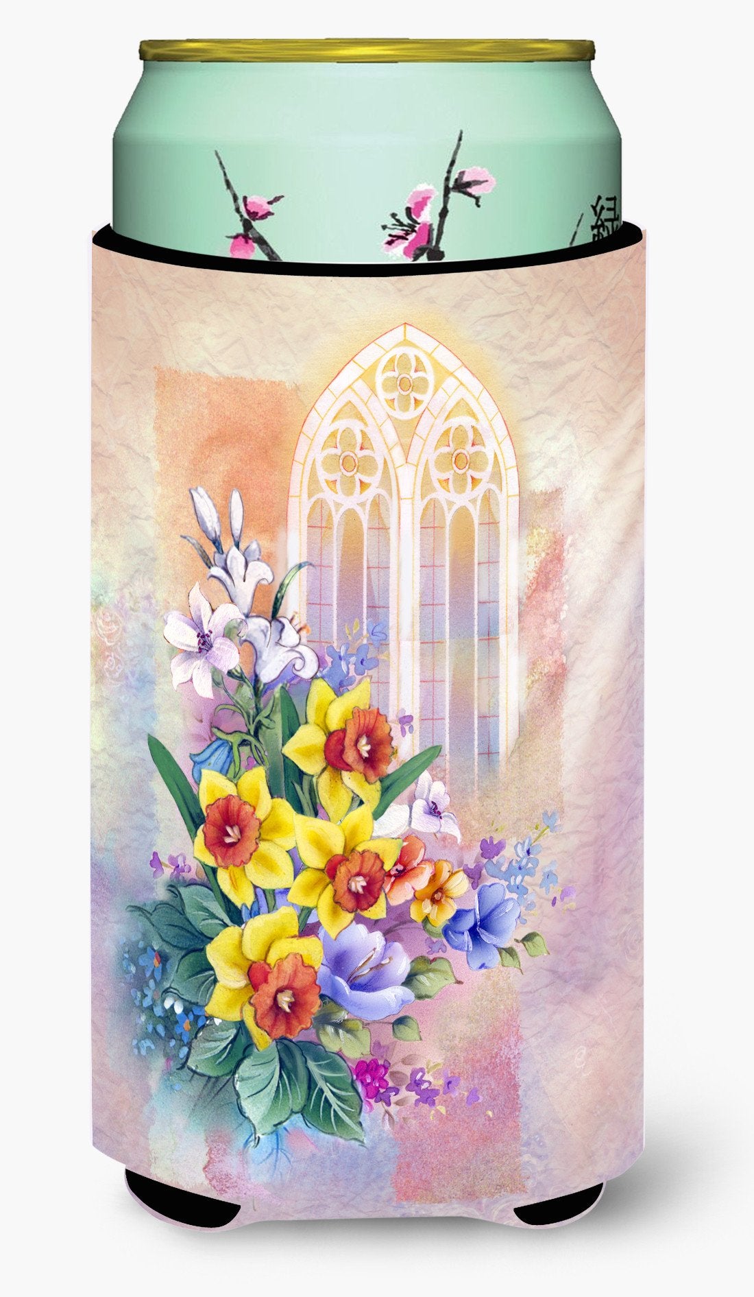 Church Window and Daffodils Tall Boy Beverage Insulator Hugger APH3935TBC by Caroline's Treasures