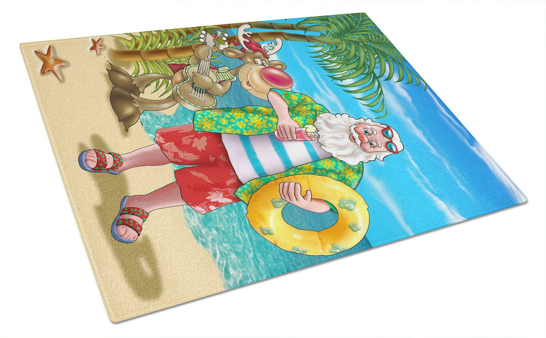 Beach Christmas Santa Claus Swimming Glass Cutting Board Large APH5150LCB by Caroline's Treasures