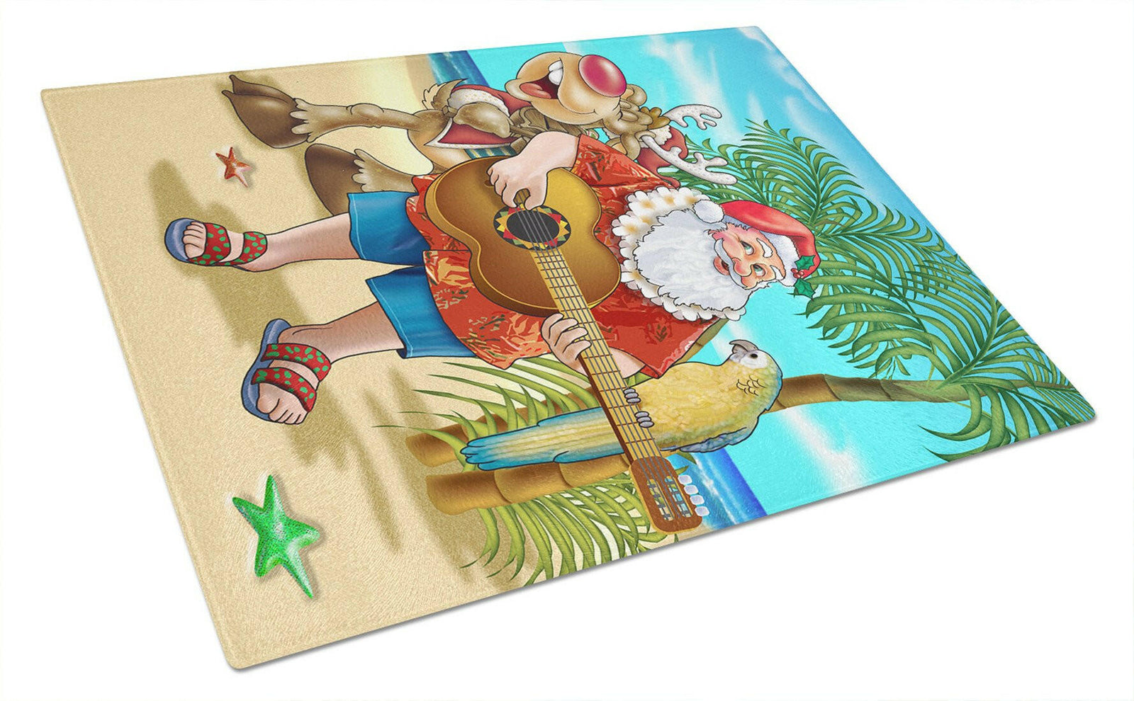 Beach Christmas Santa Claus Island Time Glass Cutting Board Large APH5151LCB by Caroline's Treasures