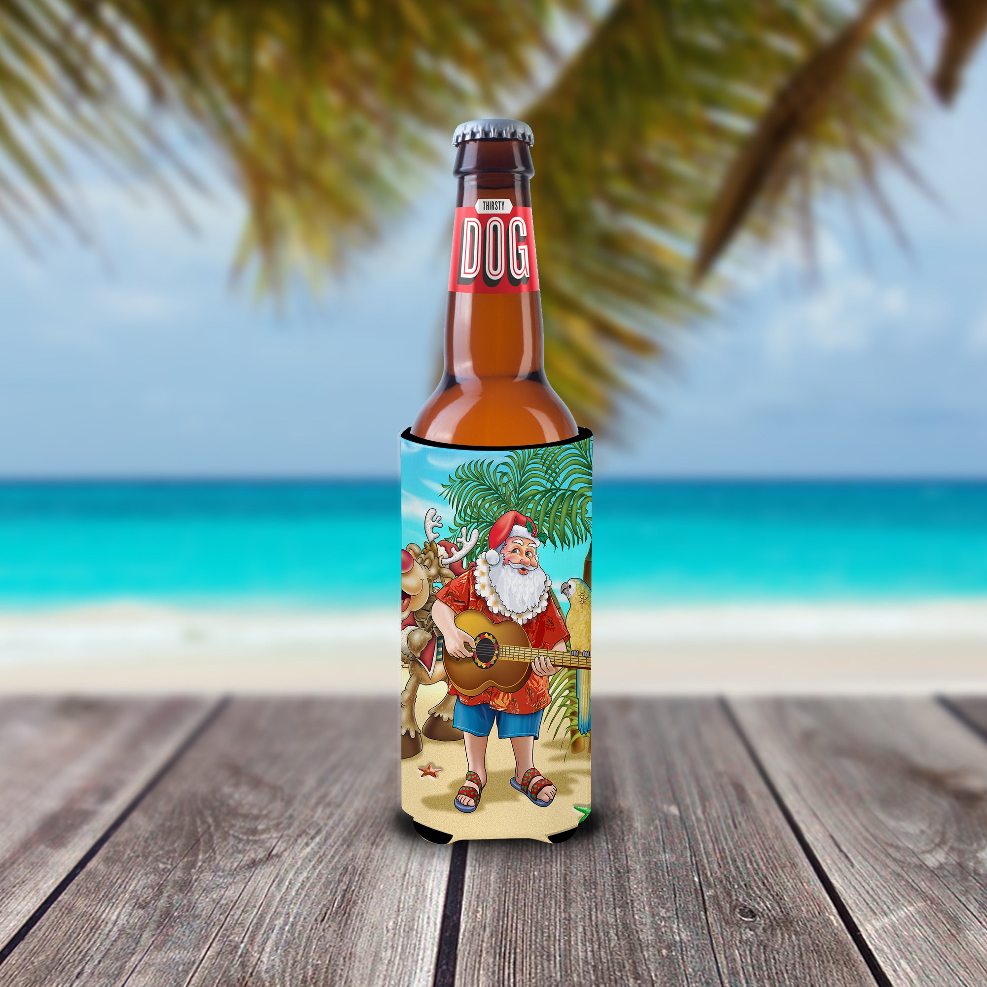 Beach Christmas Santa Claus Island Time Ultra Beverage Insulators for slim cans APH5151MUK  the-store.com.