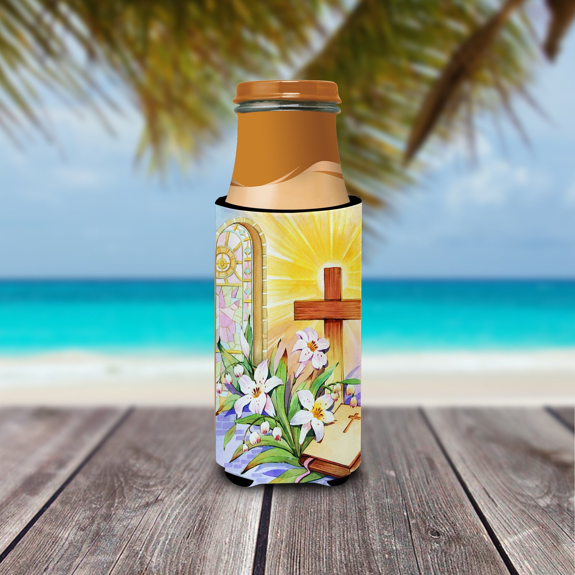 Easter Cross and Bible in Stain Glass Window Ultra Beverage Insulators for slim cans APH5433MUK  the-store.com.