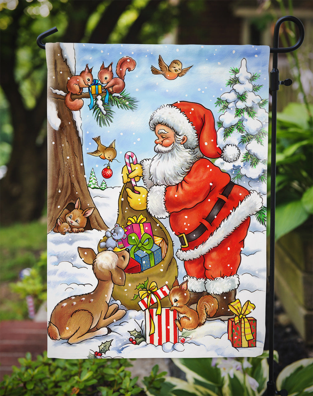 Christmas Santa Claus handing out presents Flag Garden Size APH5444GF.