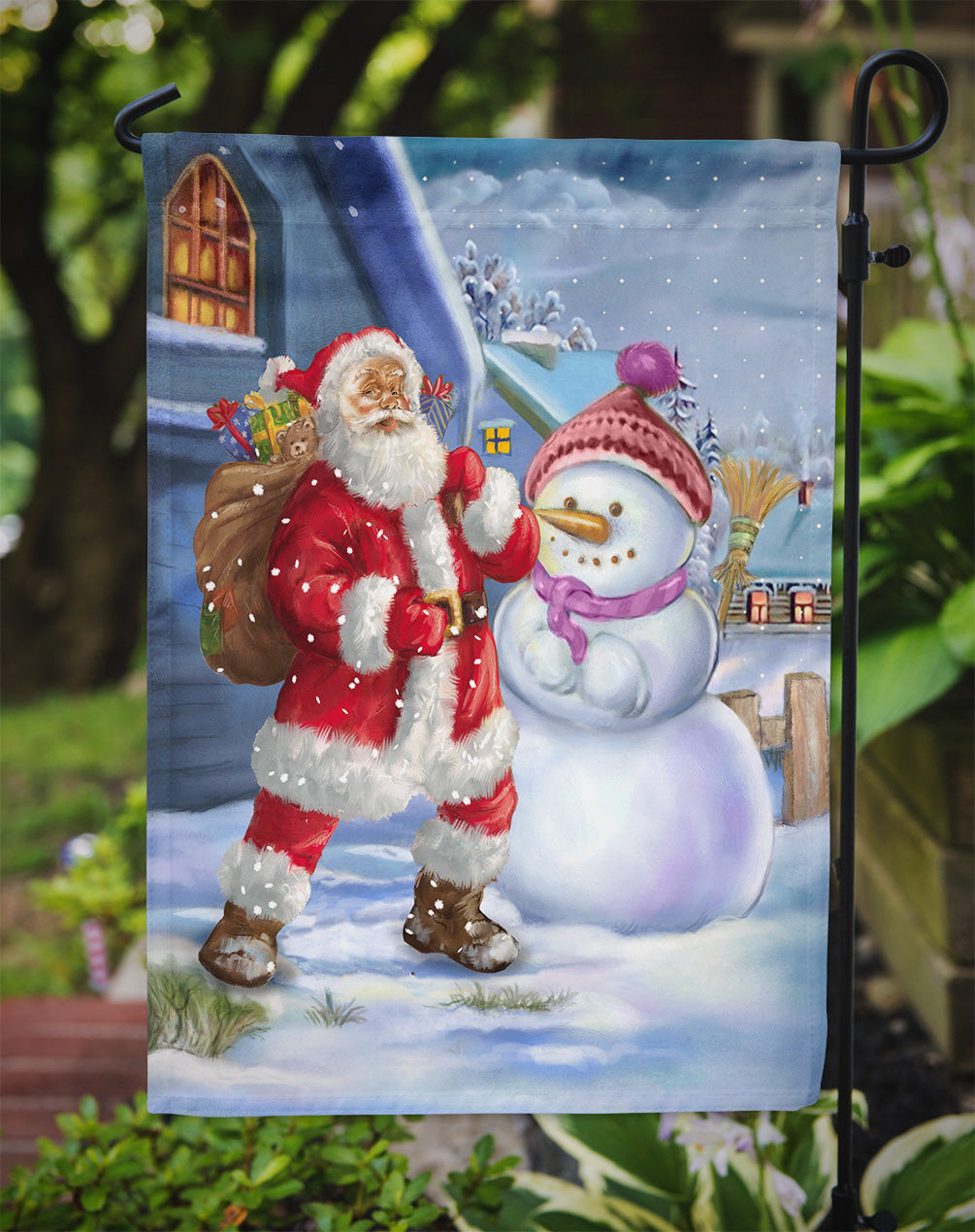 Christmas Santa Claus and Snowman Flag Garden Size APH6200GF.