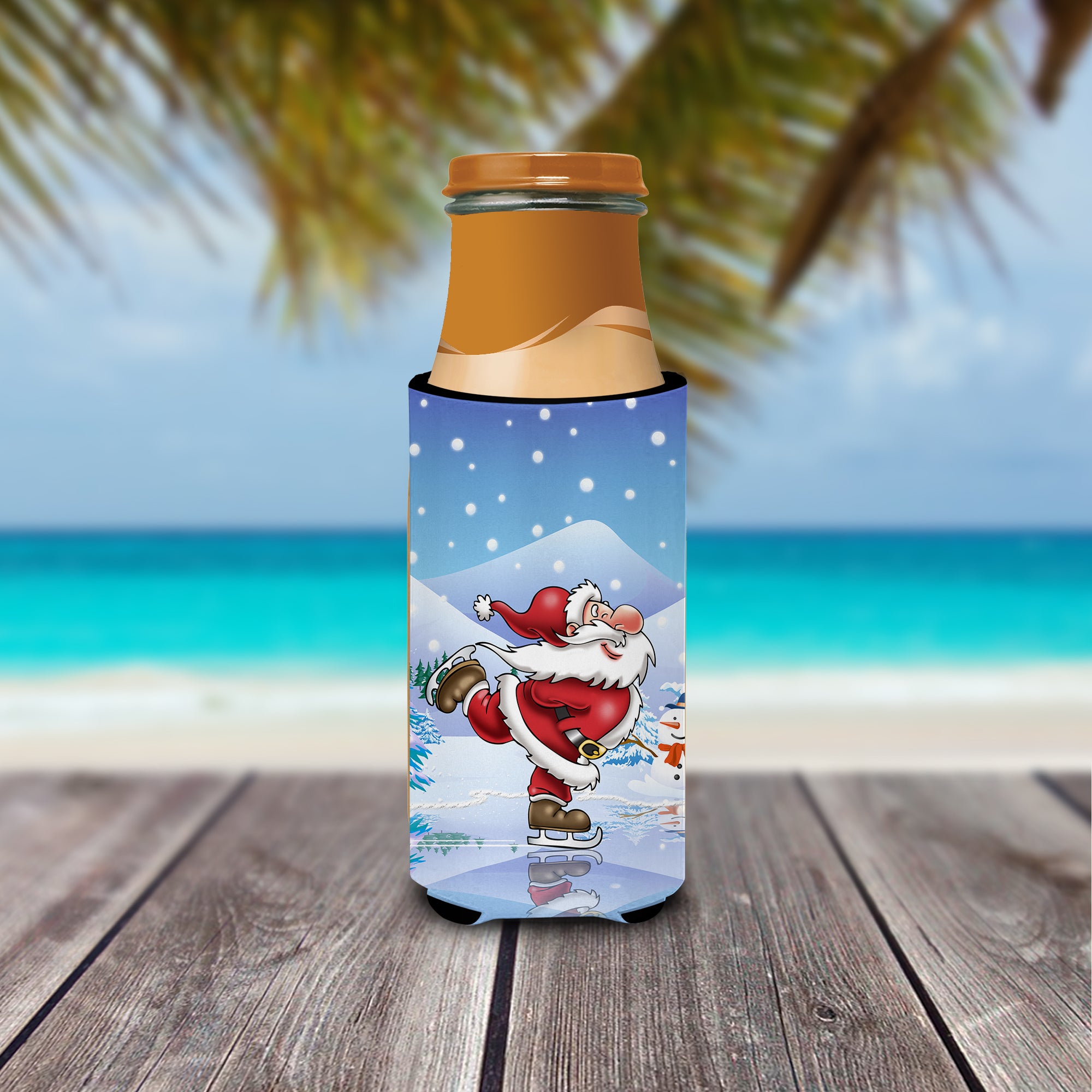 Christmas Santa Claus Ice Skating Ultra Beverage Insulators for slim cans APH6386MUK  the-store.com.