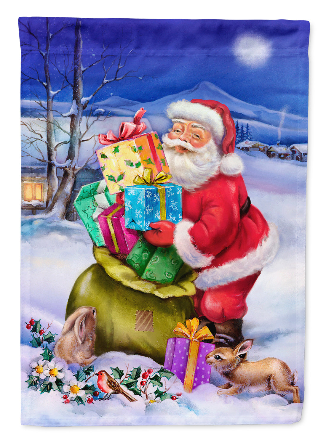 Christmas Santa Claus with Rabbits Flag Garden Size APH6556GF.