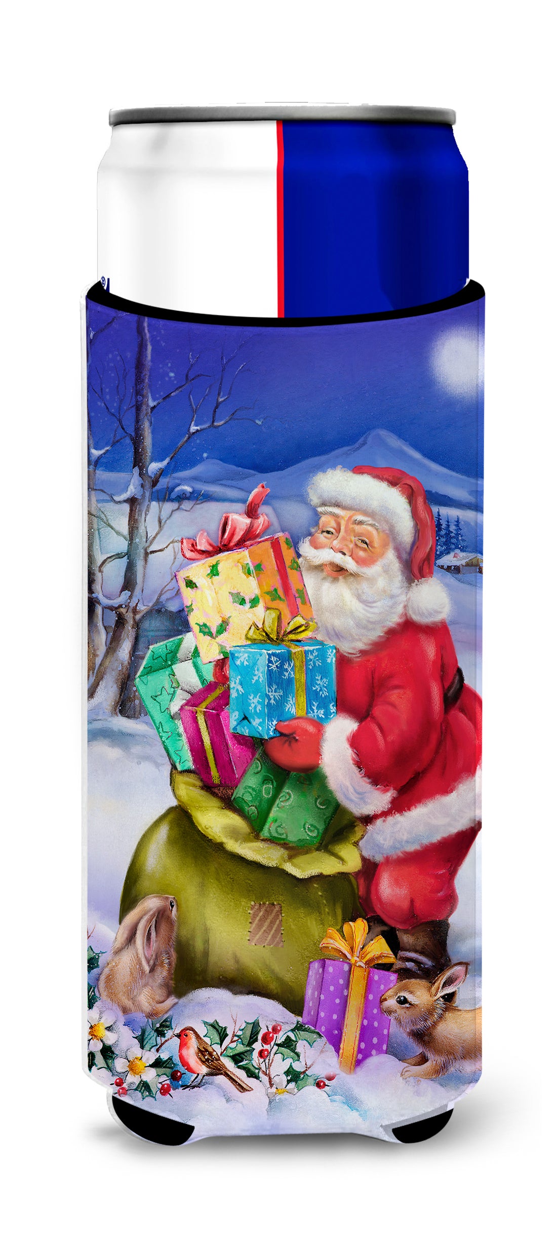 Christmas Santa Claus with Rabbits Ultra Beverage Insulators for slim cans APH6556MUK  the-store.com.