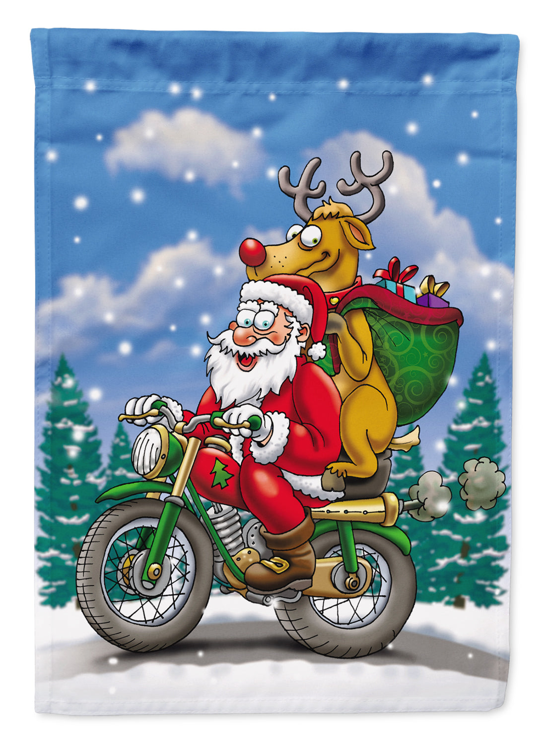 Christmas Santa Claus on a Motorcycle Flag Canvas House Size APH8996CHF  the-store.com.