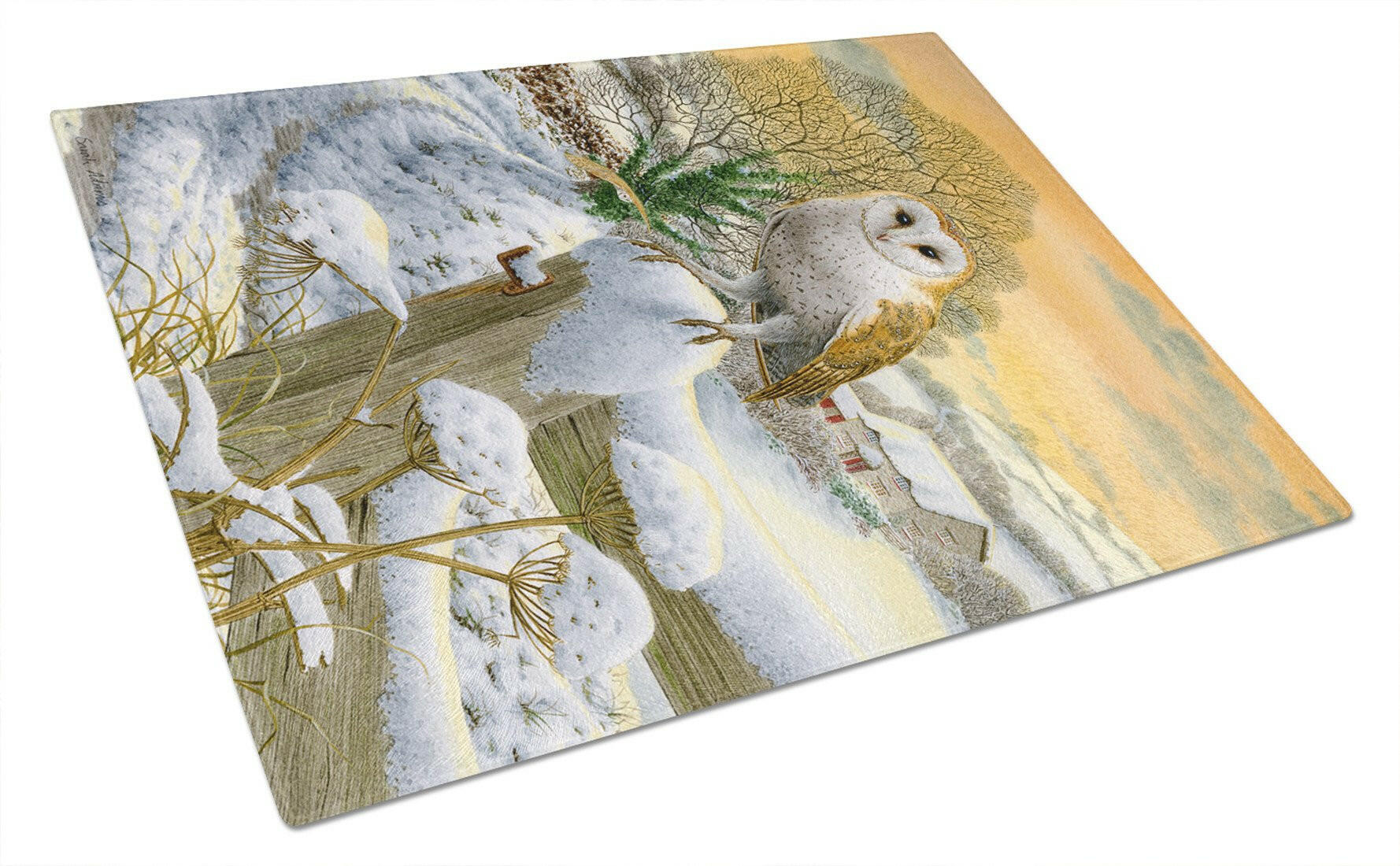 Sunset Barn Owl Glass Cutting Board Large ASA2002LCB by Caroline's Treasures