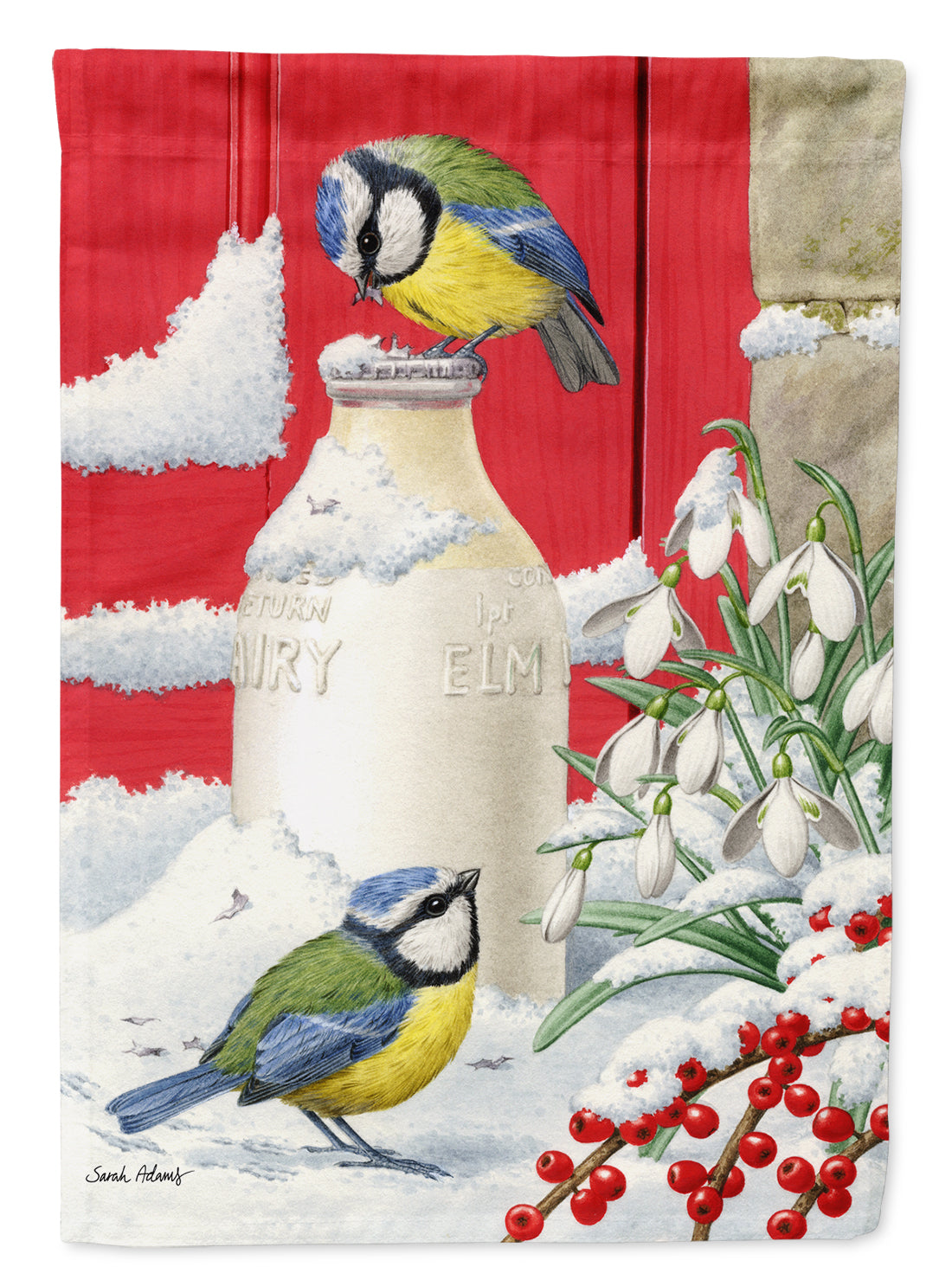 Eurasian Blue Tits Birds &amp; Milk Bottles Flag Canvas House Size ASA2003CHF  the-store.com.