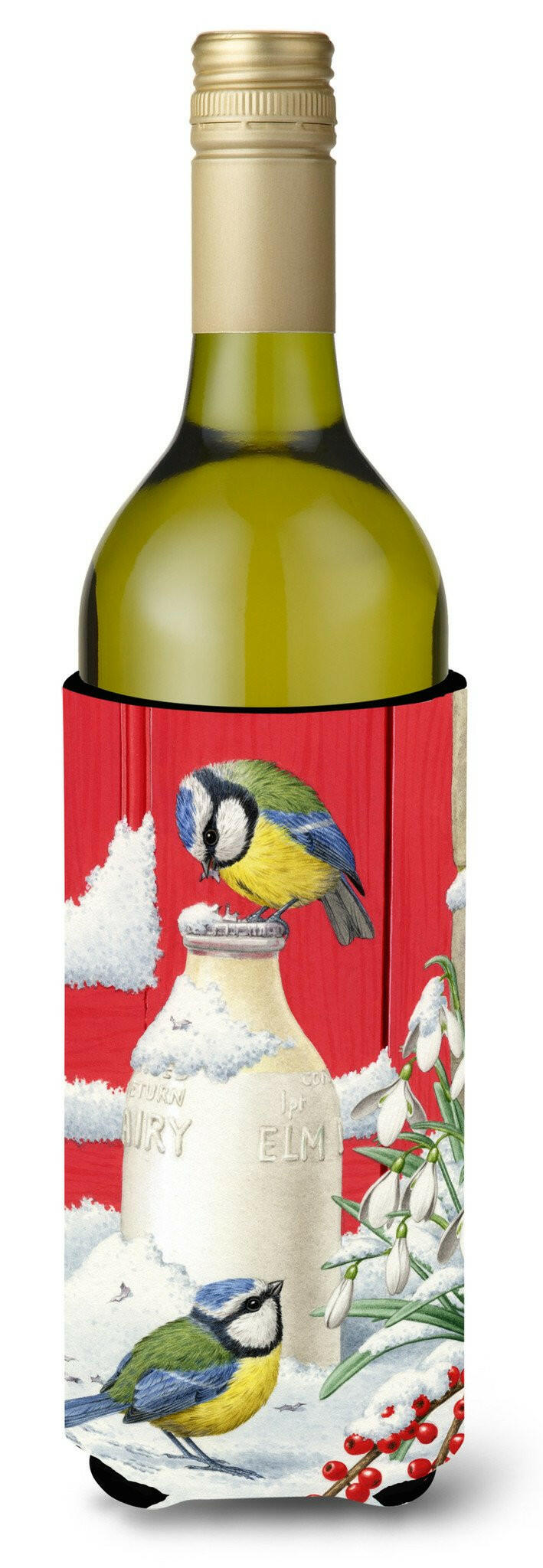 Eurasian Blue Tits Birds &amp; Milk Bottles Wine Bottle Beverage Insulator Hugger ASA2003LITERK by Caroline&#39;s Treasures