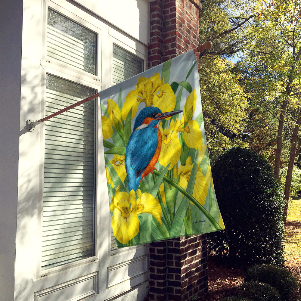 Kingfisher in Yellow Irises Flag Canvas House Size ASA2009CHF  the-store.com.