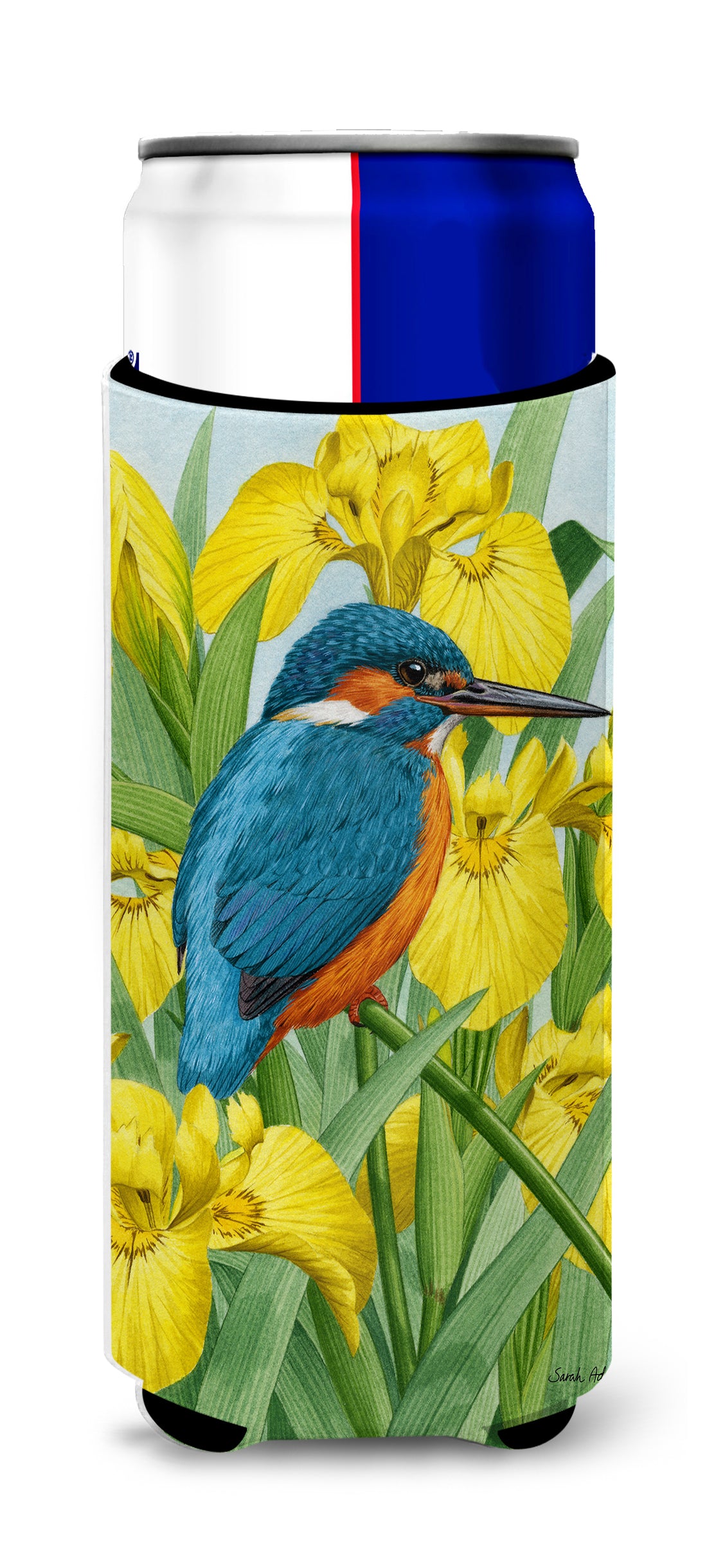 Kingfisher in Yellow Irises Ultra Beverage Insulators for slim cans ASA2009MUK  the-store.com.