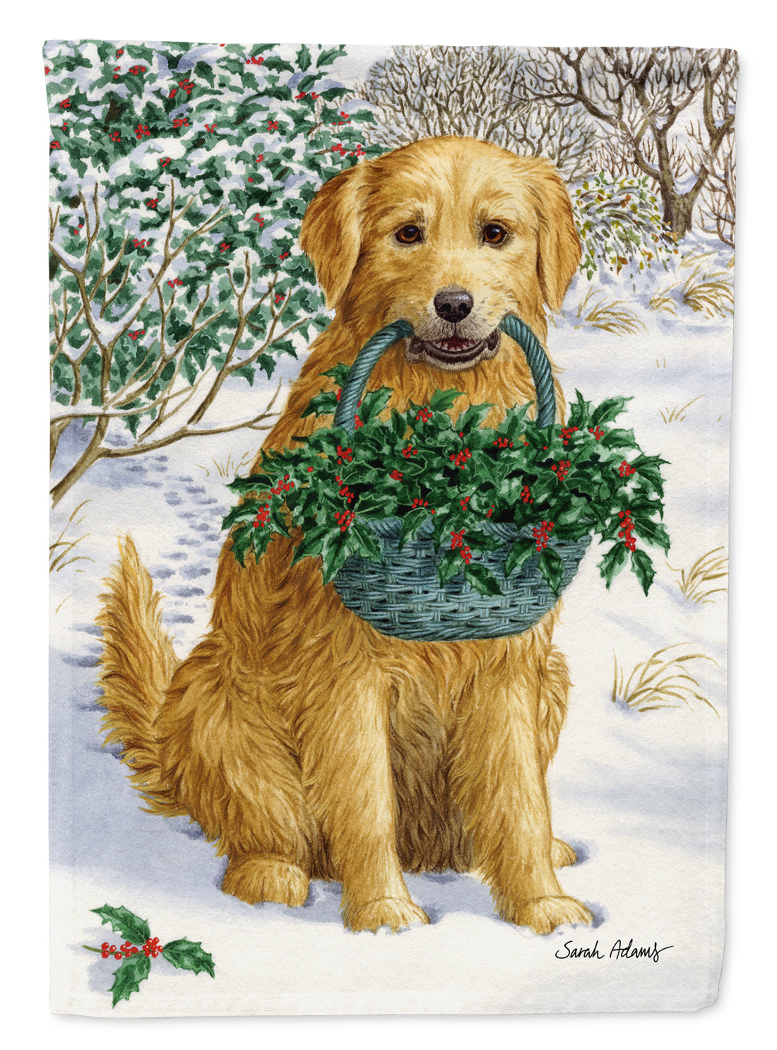 Yellow Labrador & Holly Flag Canvas House Size ASA2013CHF  the-store.com.