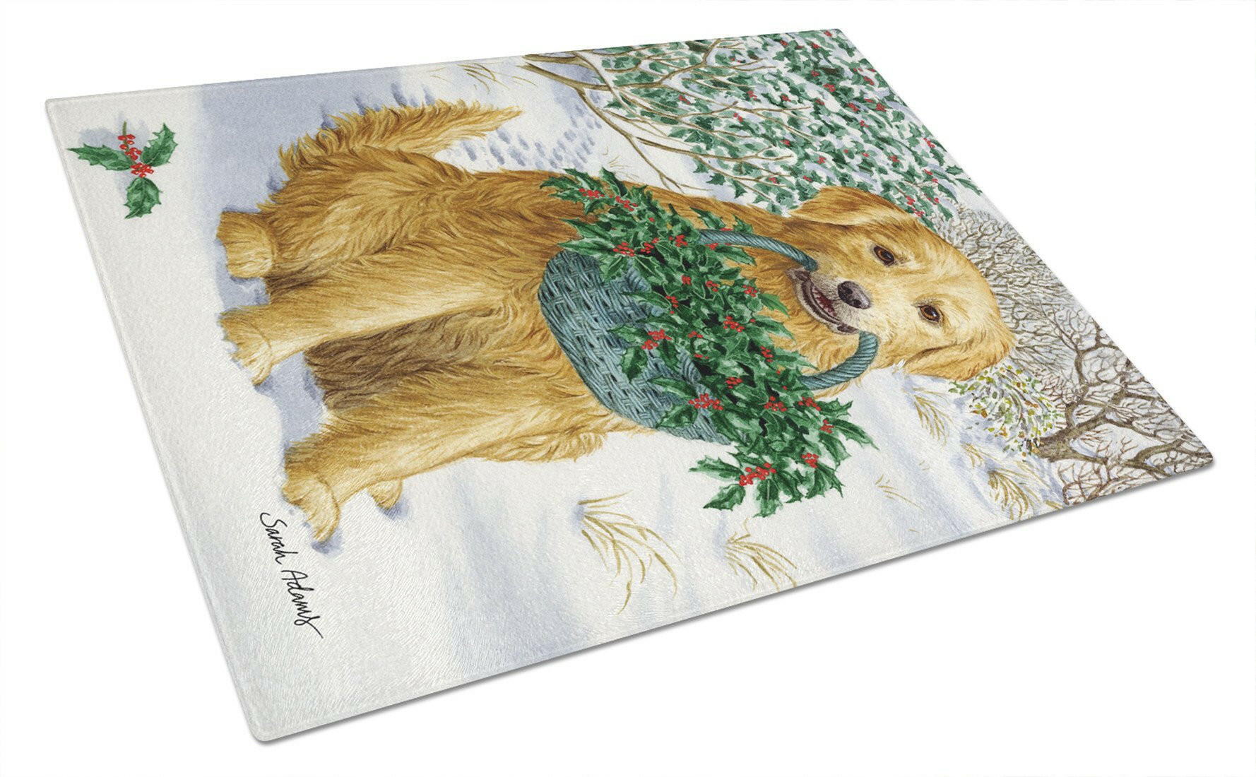 Yellow Labrador & Holly Glass Cutting Board Large ASA2013LCB by Caroline's Treasures