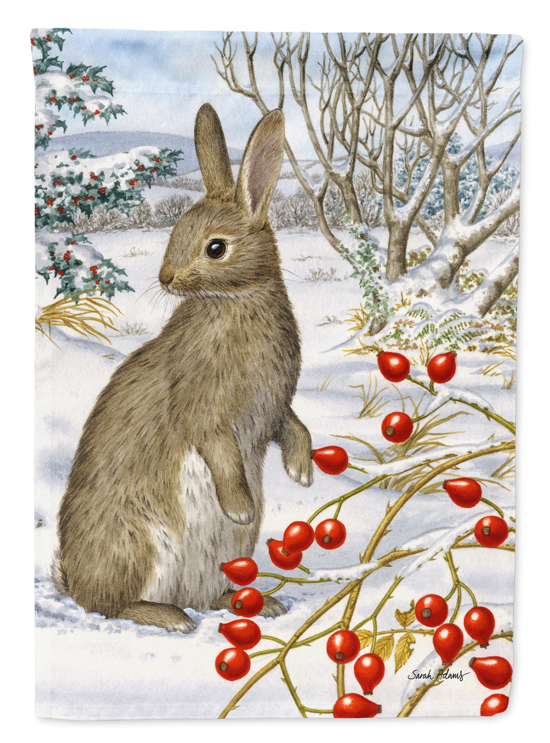 Rabbit with Berries Flag Garden Size ASA2035GF.