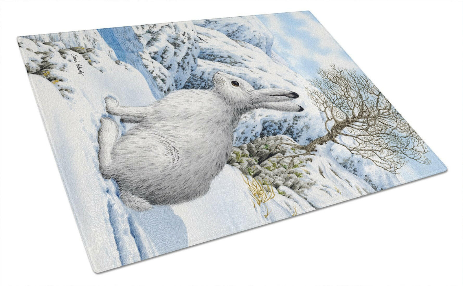 Mountain Hare White Rabbit Glass Cutting Board Large ASA2037LCB by Caroline's Treasures