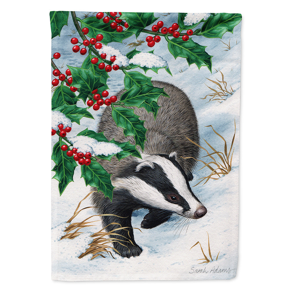 Badgers with Holly Berries Flag Canvas House Size ASA2039CHF  the-store.com.