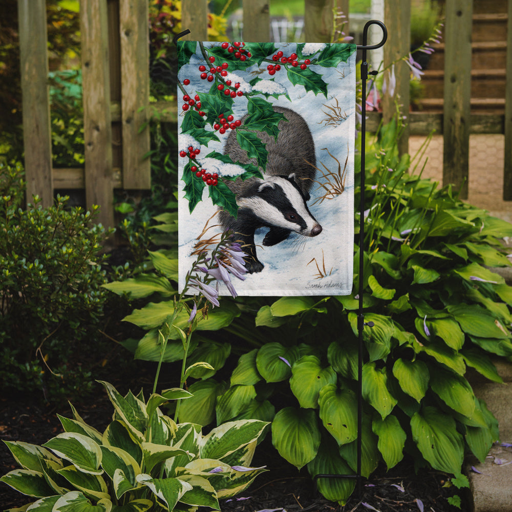 Badgers with Holly Berries Flag Garden Size ASA2039GF.