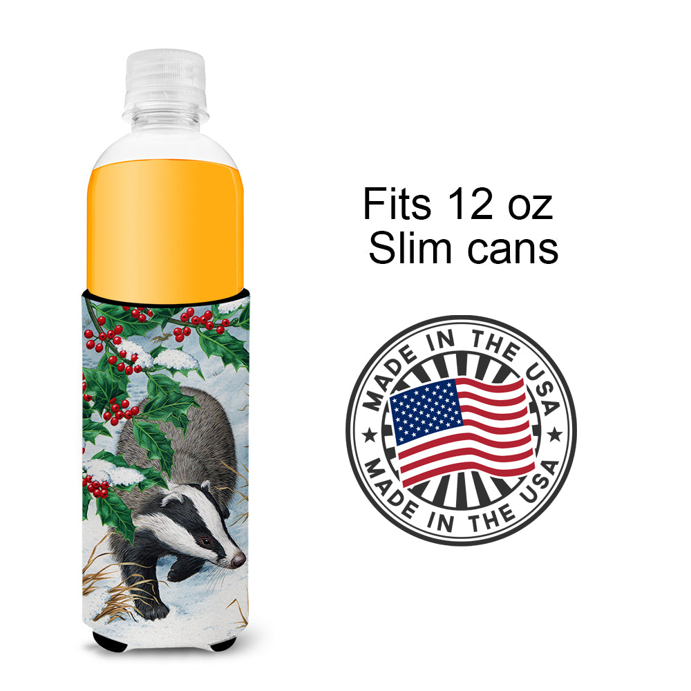 Badgers with Holly Berries Ultra Beverage Insulators for slim cans ASA2039MUK  the-store.com.