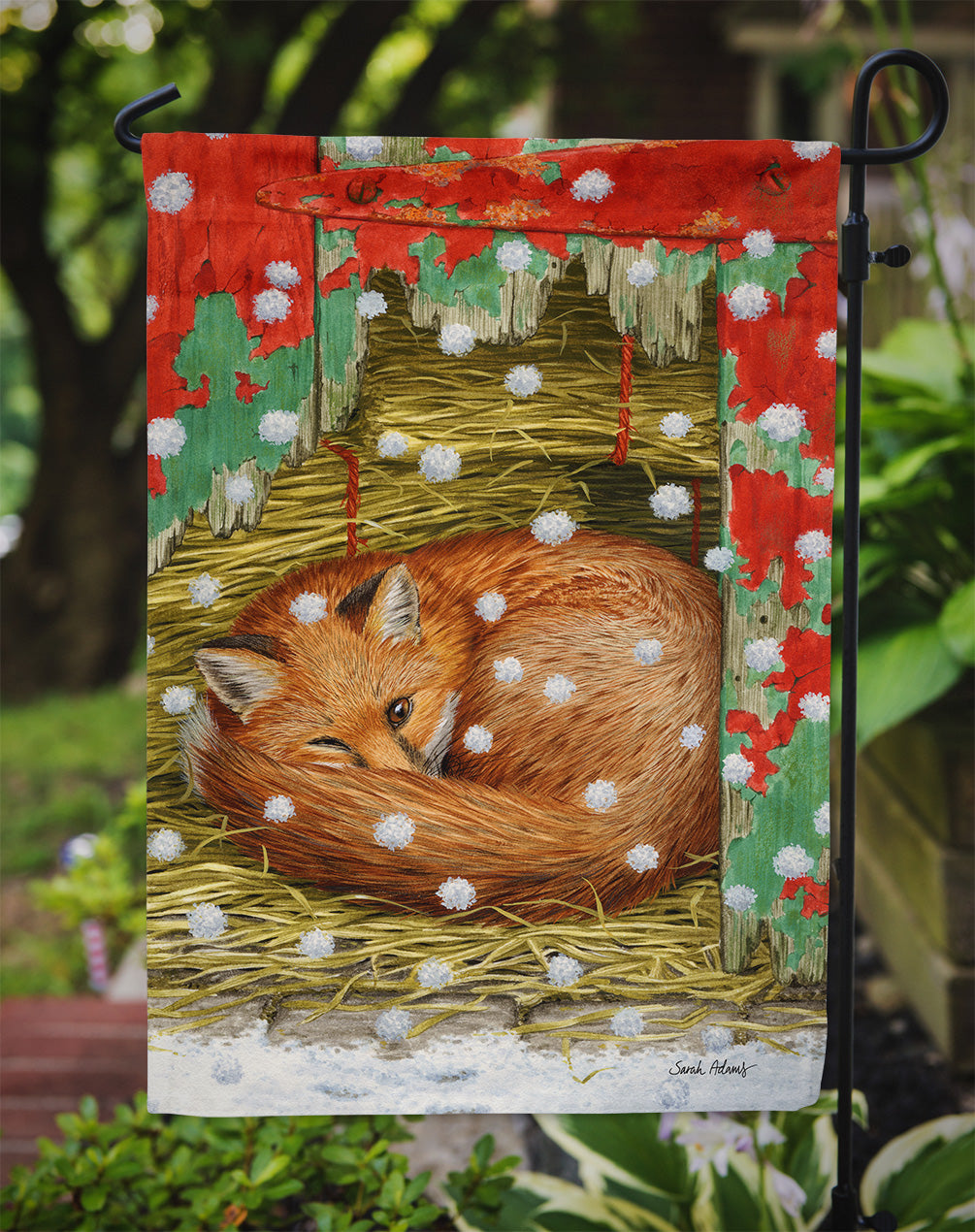 Fox Sleeping in the Snow Flag Garden Size ASA2045GF.