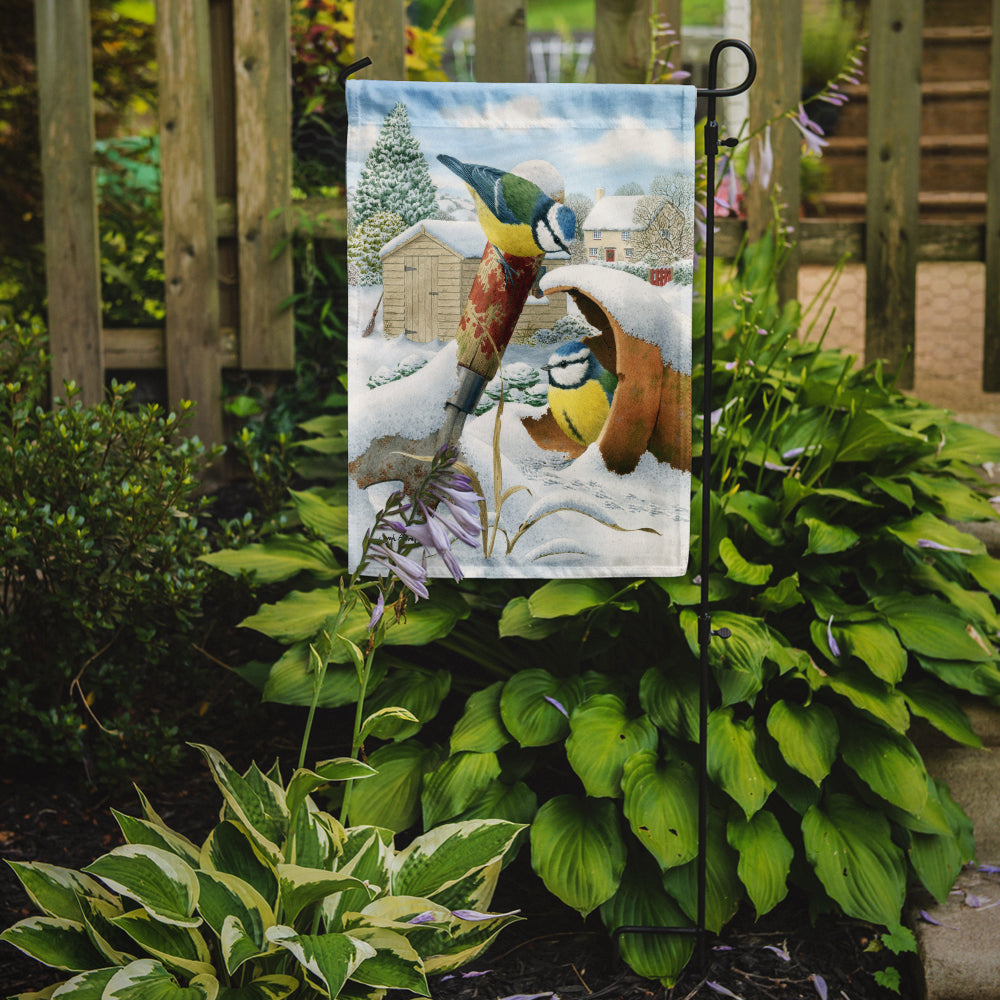 Eurasian Blue Tits Birds in Flower Pot Flag Garden Size ASA2053GF.