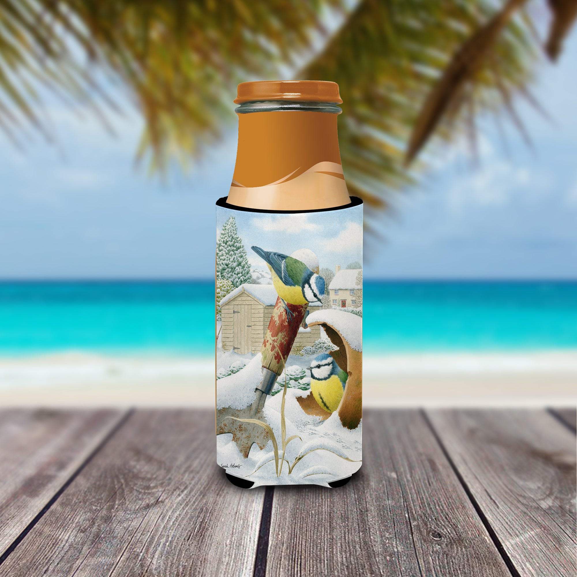 Eurasian Blue Tits Birds in Flower Pot Ultra Beverage Insulators for slim cans ASA2053MUK  the-store.com.