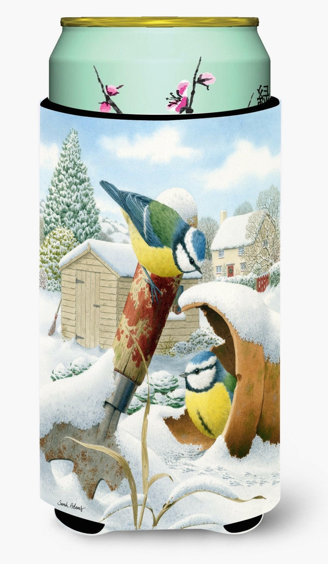 Eurasian Blue Tits Birds in Flower Pot Tall Boy Beverage Insulator Hugger ASA2053TBC by Caroline&#39;s Treasures