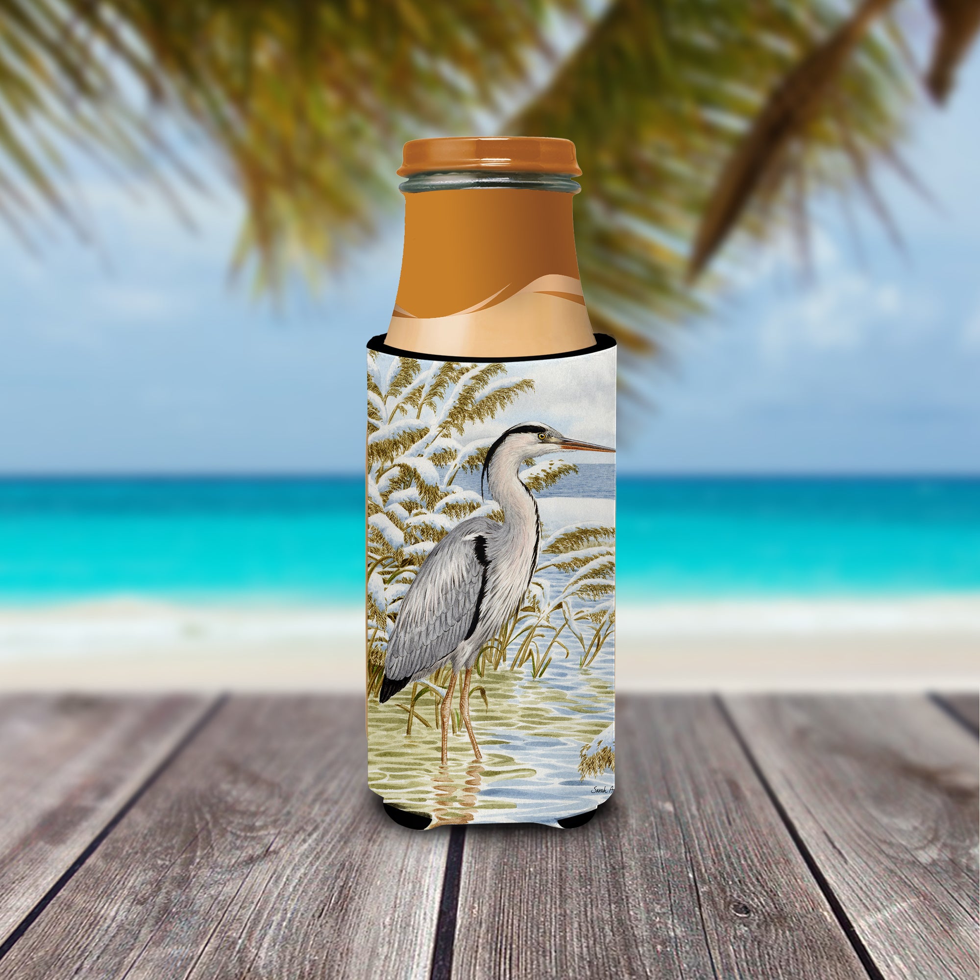 Blue Heron in the water Ultra Beverage Insulators for slim cans ASA2058MUK  the-store.com.