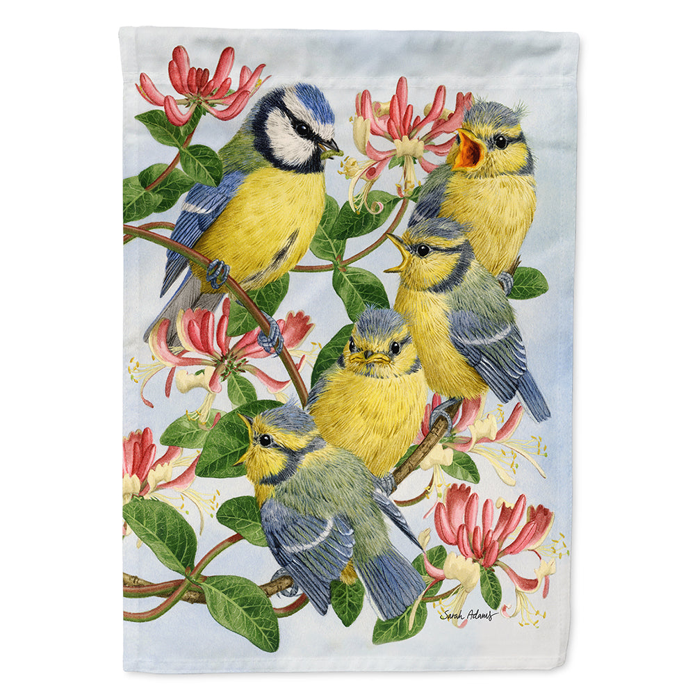 Eurasian Blue Tits at feeding time Flag Canvas House Size ASA2081CHF  the-store.com.