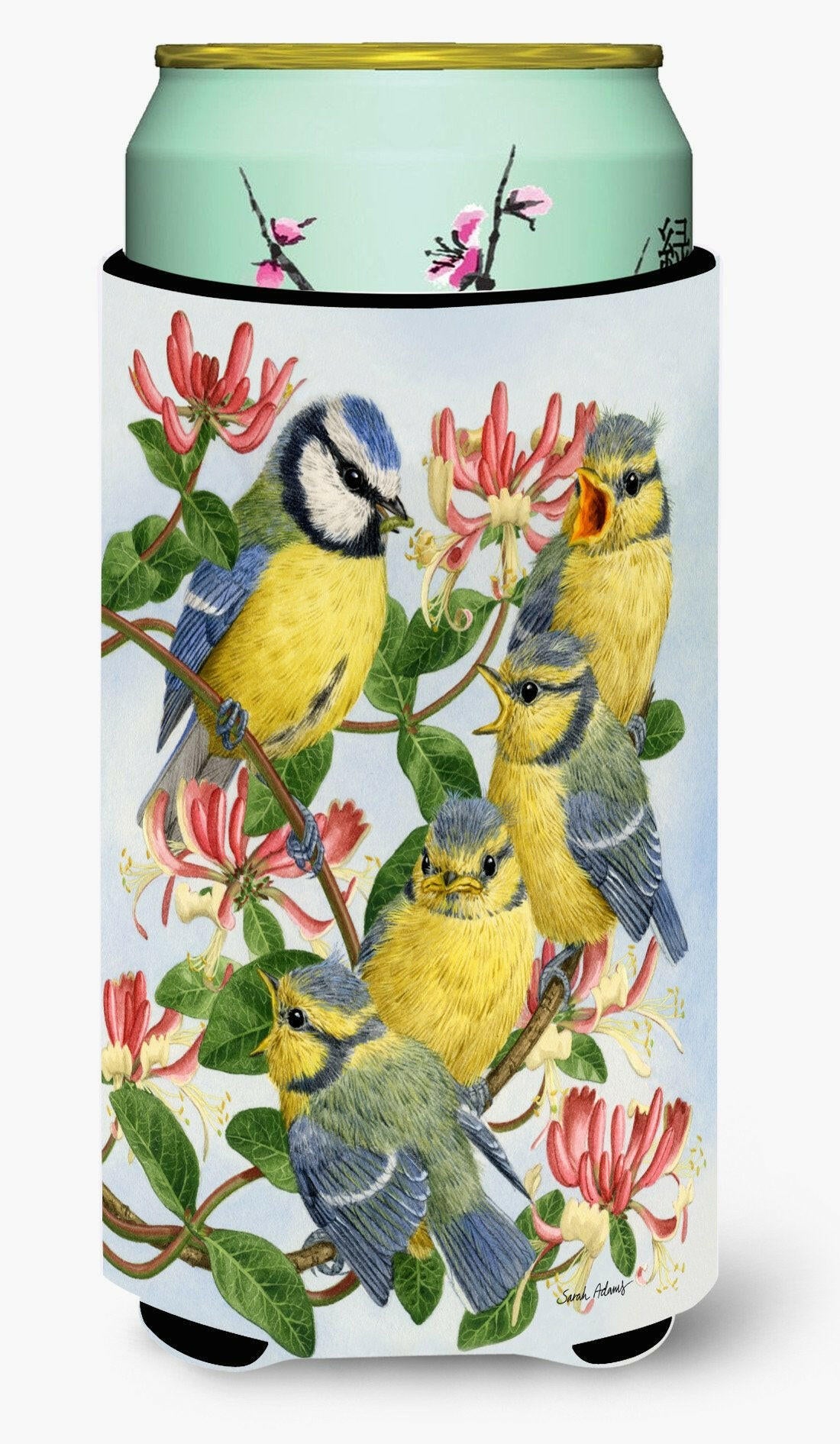 Eurasian Blue Tits at feeding time Tall Boy Beverage Insulator Hugger ASA2081TBC by Caroline&#39;s Treasures