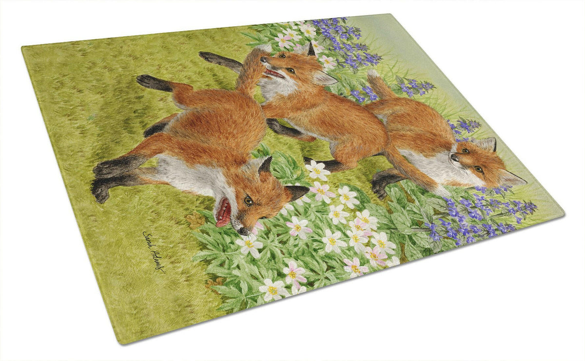 Fox Cubs Glass Cutting Board Large ASA2083LCB by Caroline&#39;s Treasures