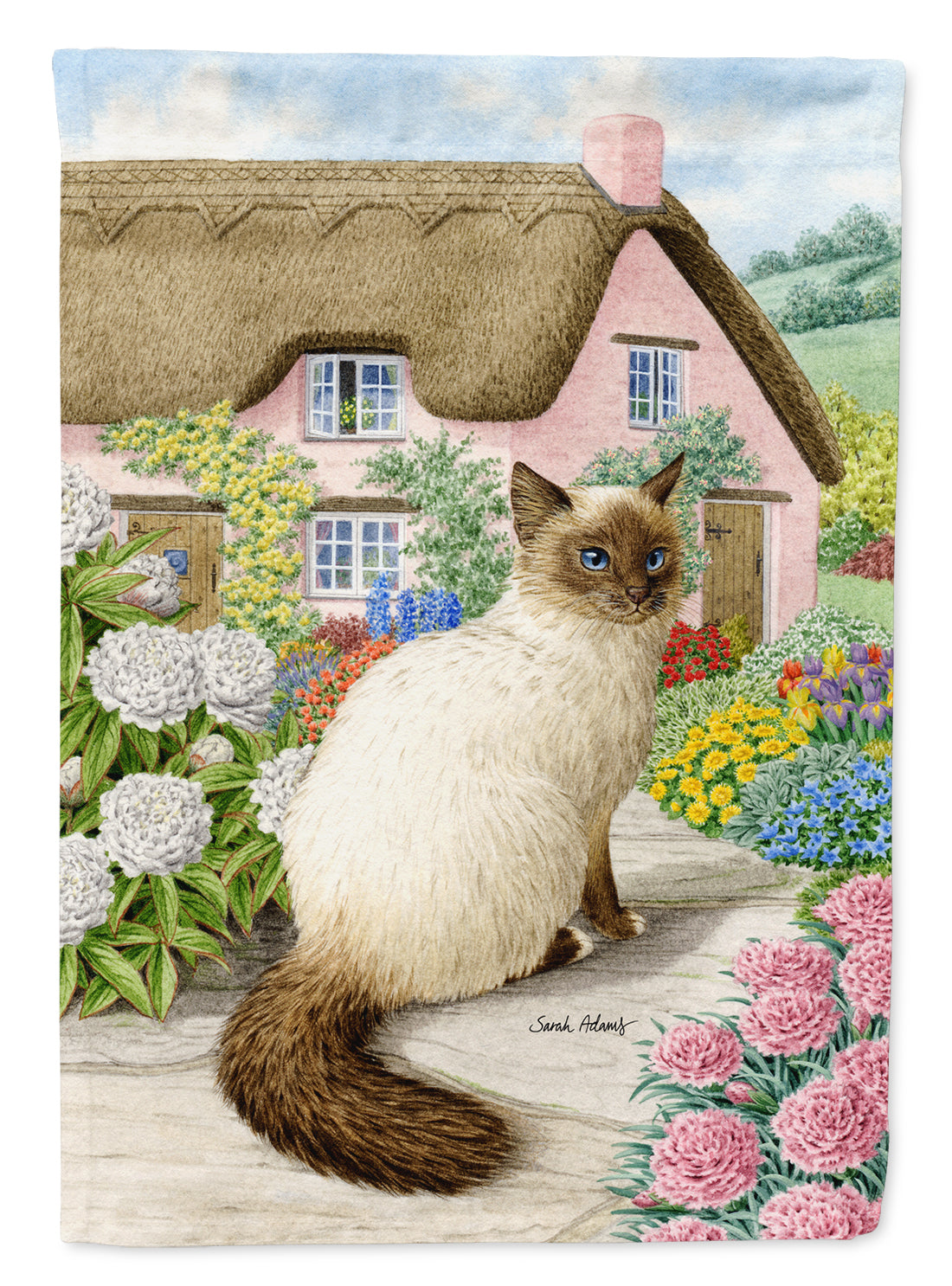 Birman Cat and Cottage Flag Garden Size ASA2086GF.