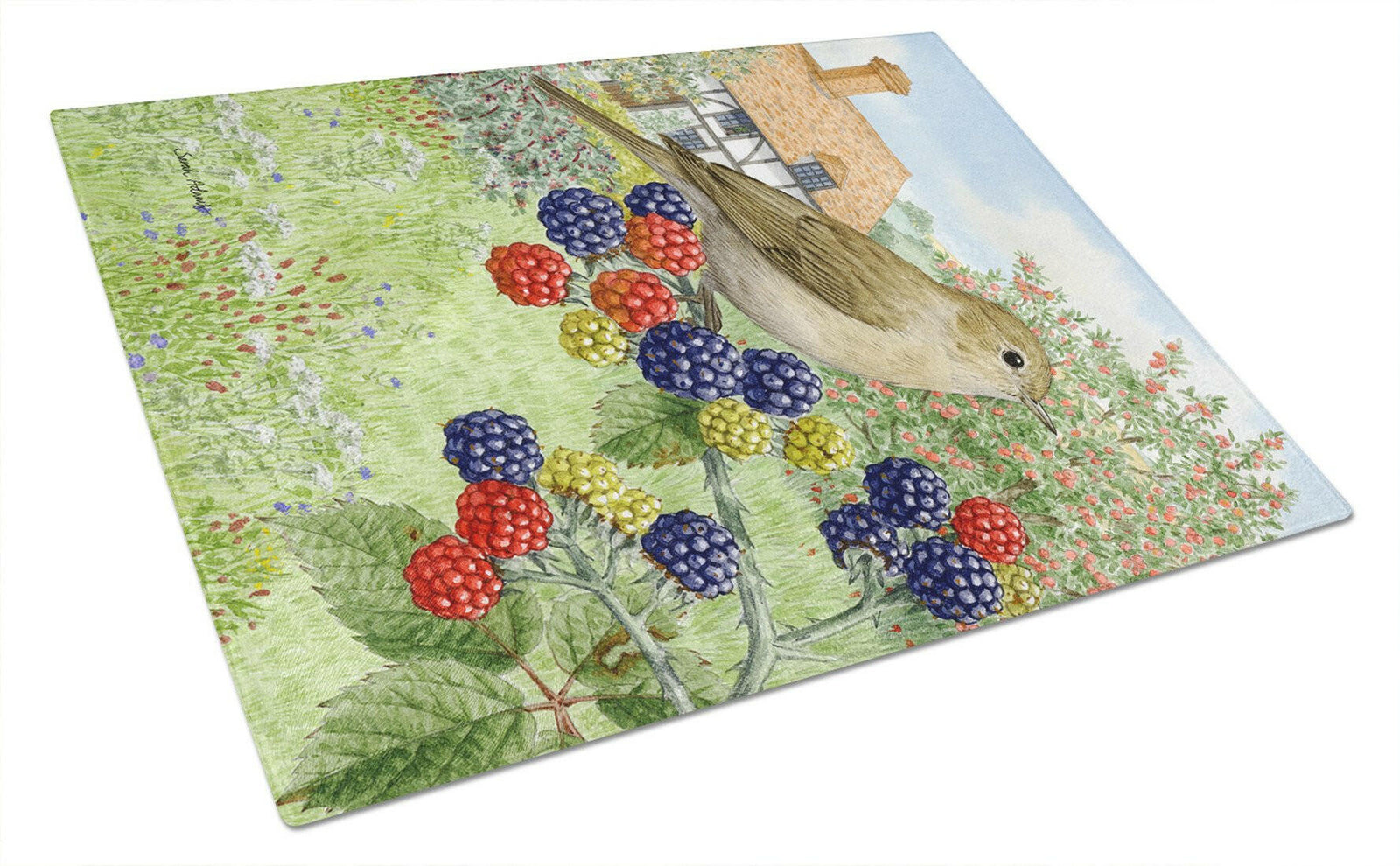 Garden Warbler Glass Cutting Board Large ASA2096LCB by Caroline's Treasures