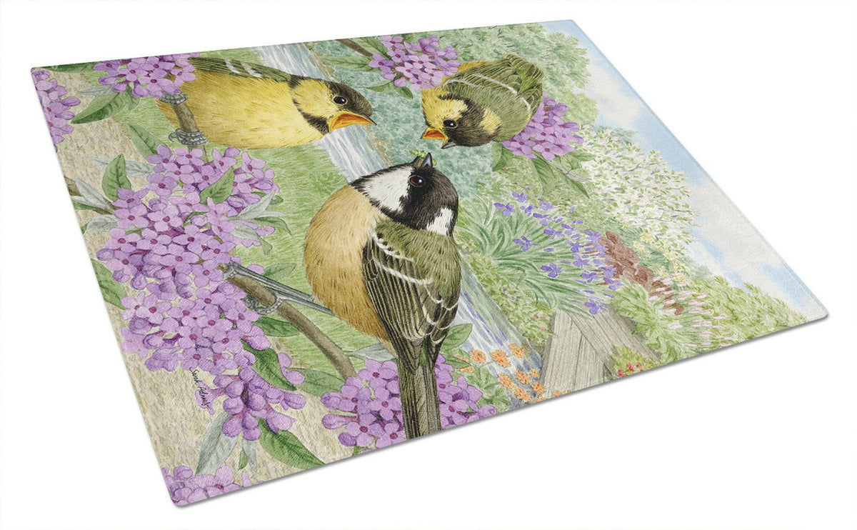 Coal Tits Glass Cutting Board Large ASA2098LCB by Caroline&#39;s Treasures