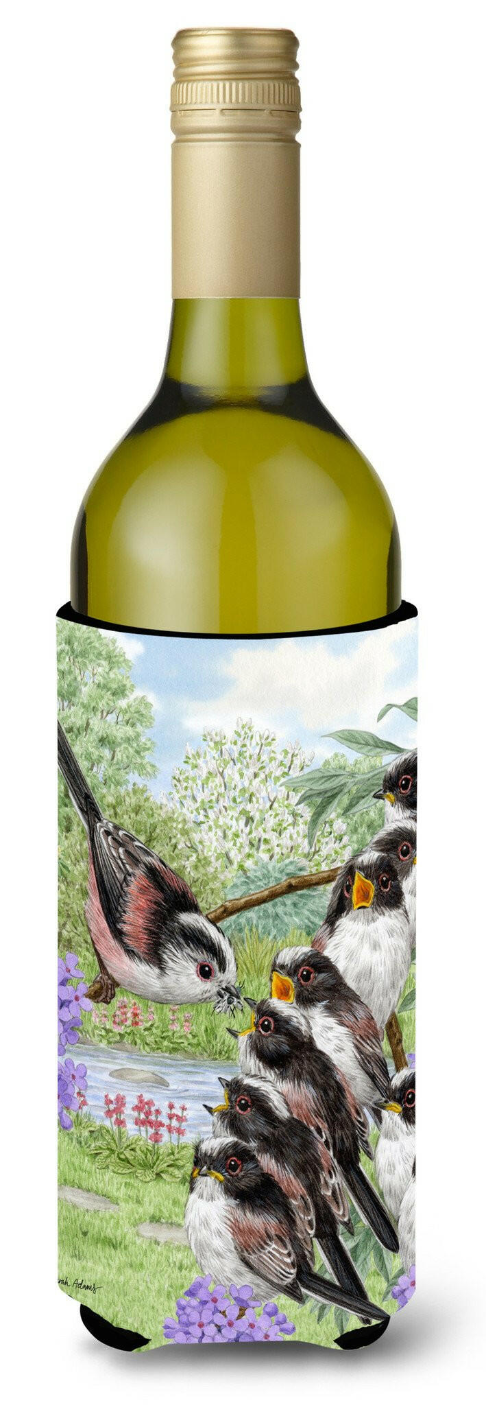 Long Tailed Tits Wine Bottle Beverage Insulator Hugger ASA2102LITERK by Caroline's Treasures