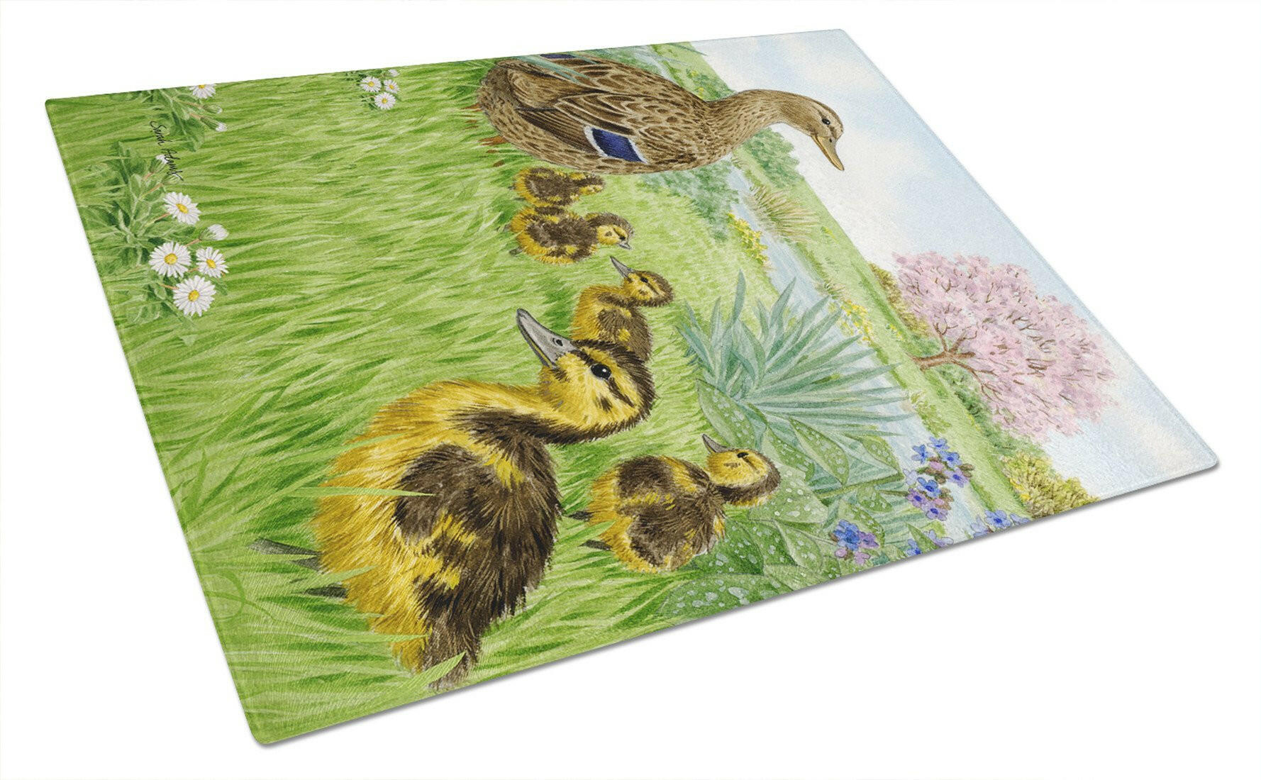 Female Mallard Duck & Ducklings Glass Cutting Board Large ASA2105LCB by Caroline's Treasures