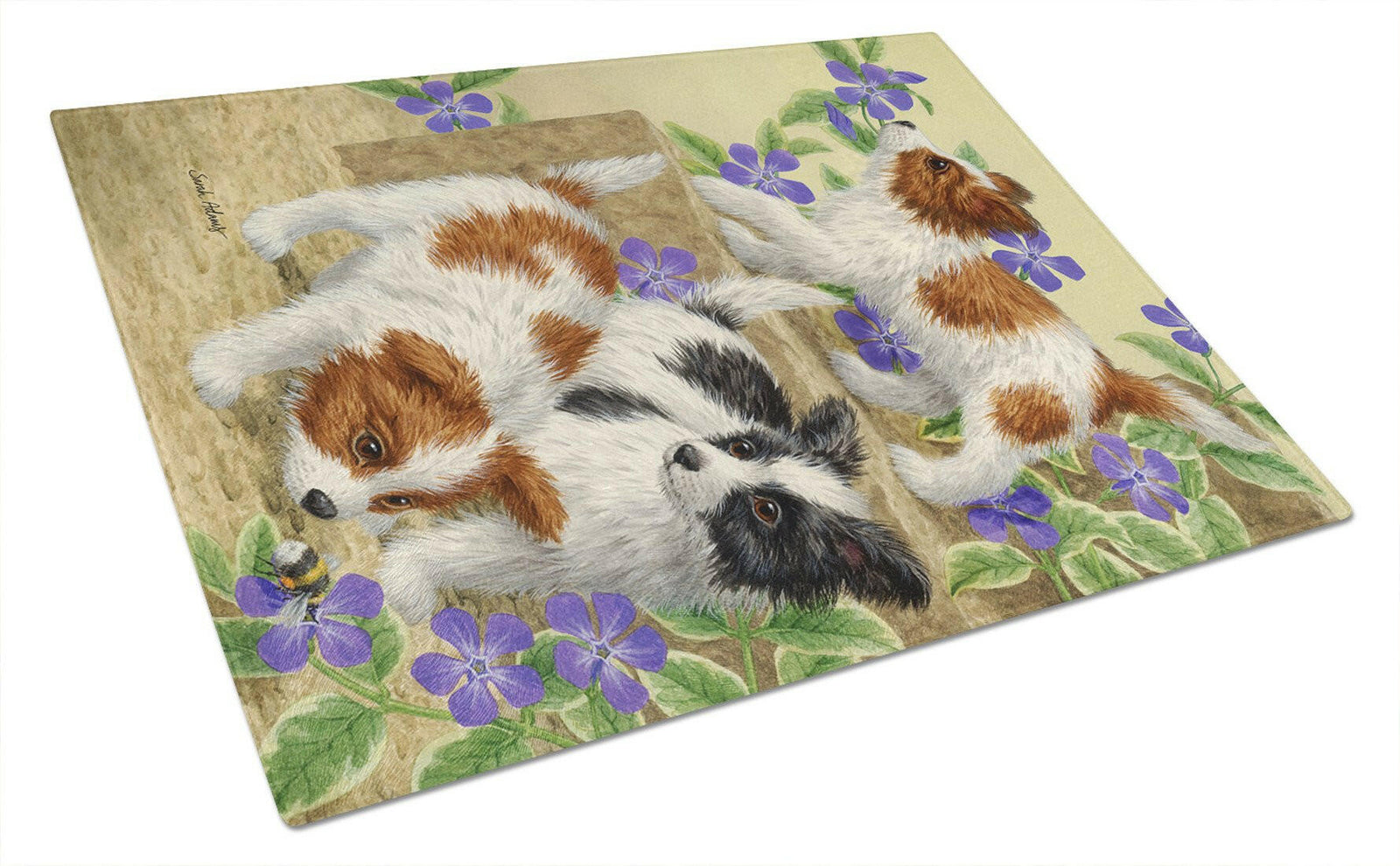 Papillon Pups Glass Cutting Board Large ASA2129LCB by Caroline's Treasures