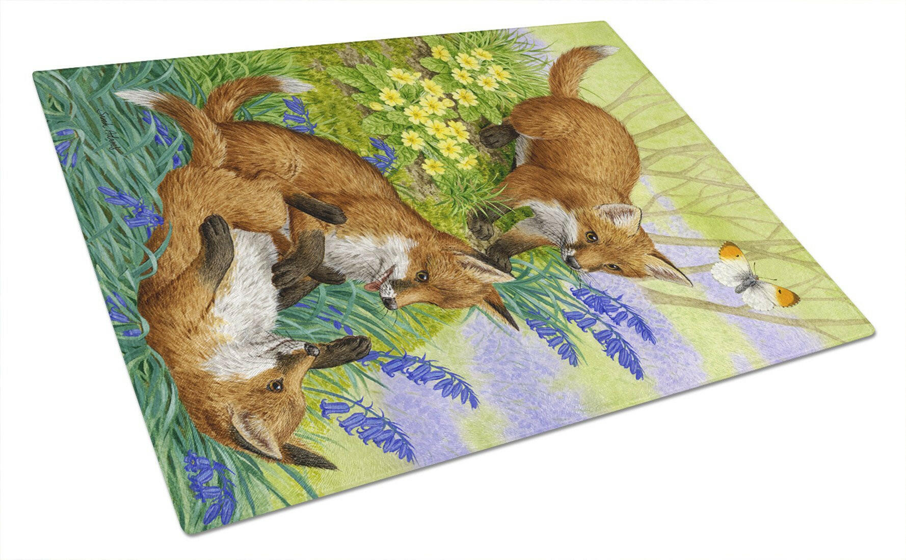 Fox Cubs Glass Cutting Board Large ASA2131LCB by Caroline's Treasures