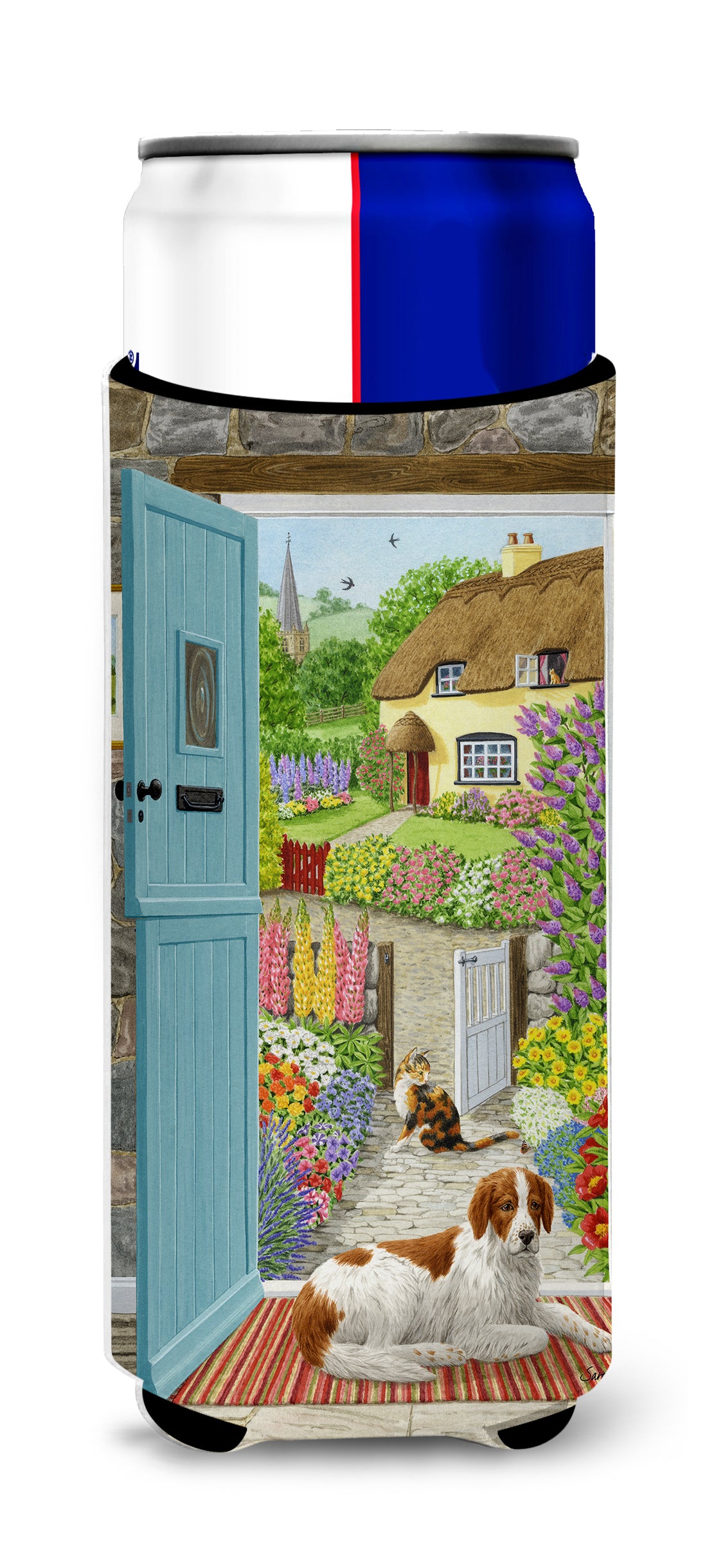 Welsh Springer Spaniel at the cottage door Ultra Beverage Insulators for slim cans ASA2144MUK  the-store.com.