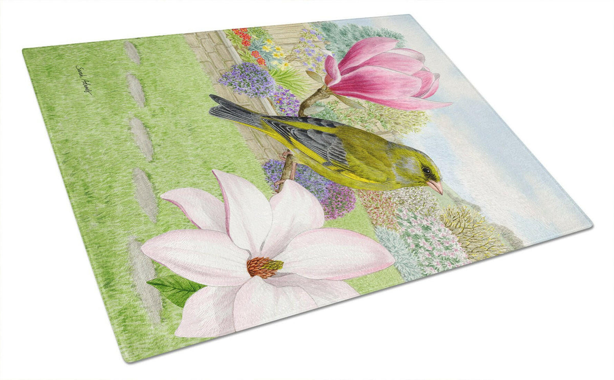 European Greenfinch Glass Cutting Board Large ASA2145LCB by Caroline&#39;s Treasures