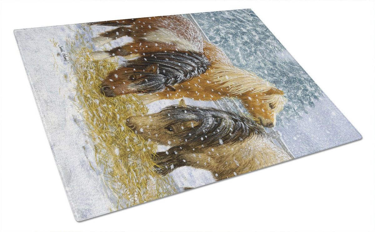 Shetland Ponies Glass Cutting Board Large ASA2146LCB by Caroline&#39;s Treasures