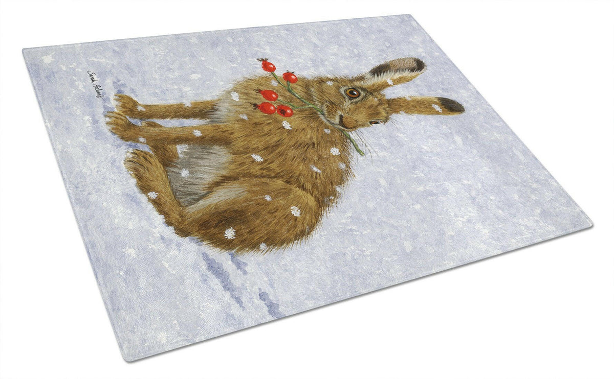 Rabbit Hare &amp; Rosehips Glass Cutting Board Large ASA2147LCB by Caroline&#39;s Treasures