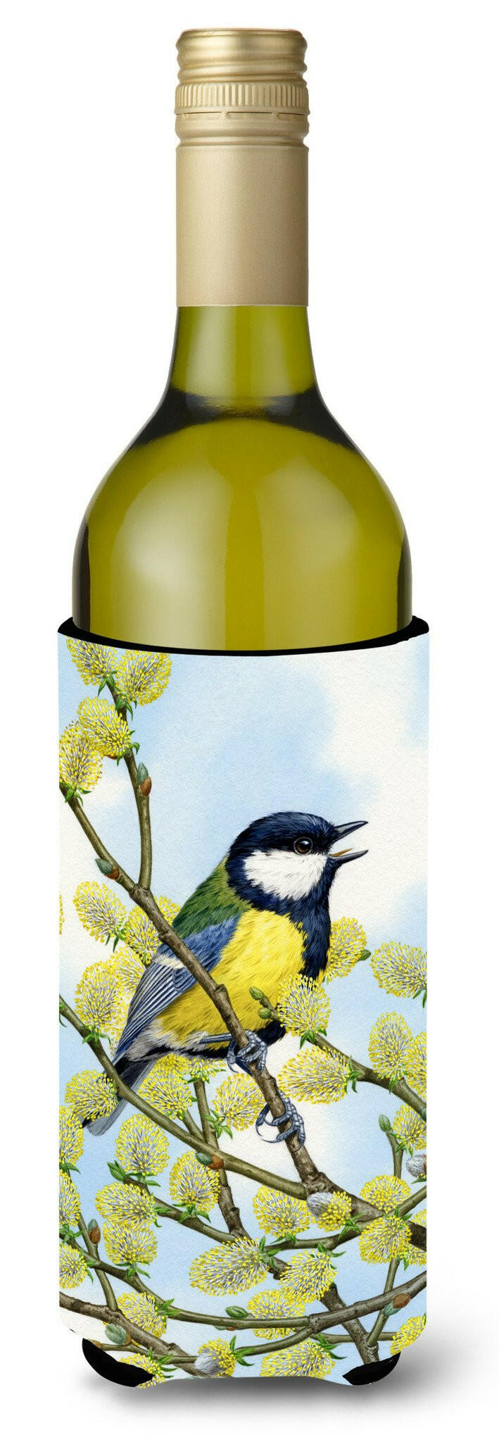 Eurasian Blue Tit on a branch Wine Bottle Beverage Insulator Hugger ASA2156LITERK by Caroline's Treasures