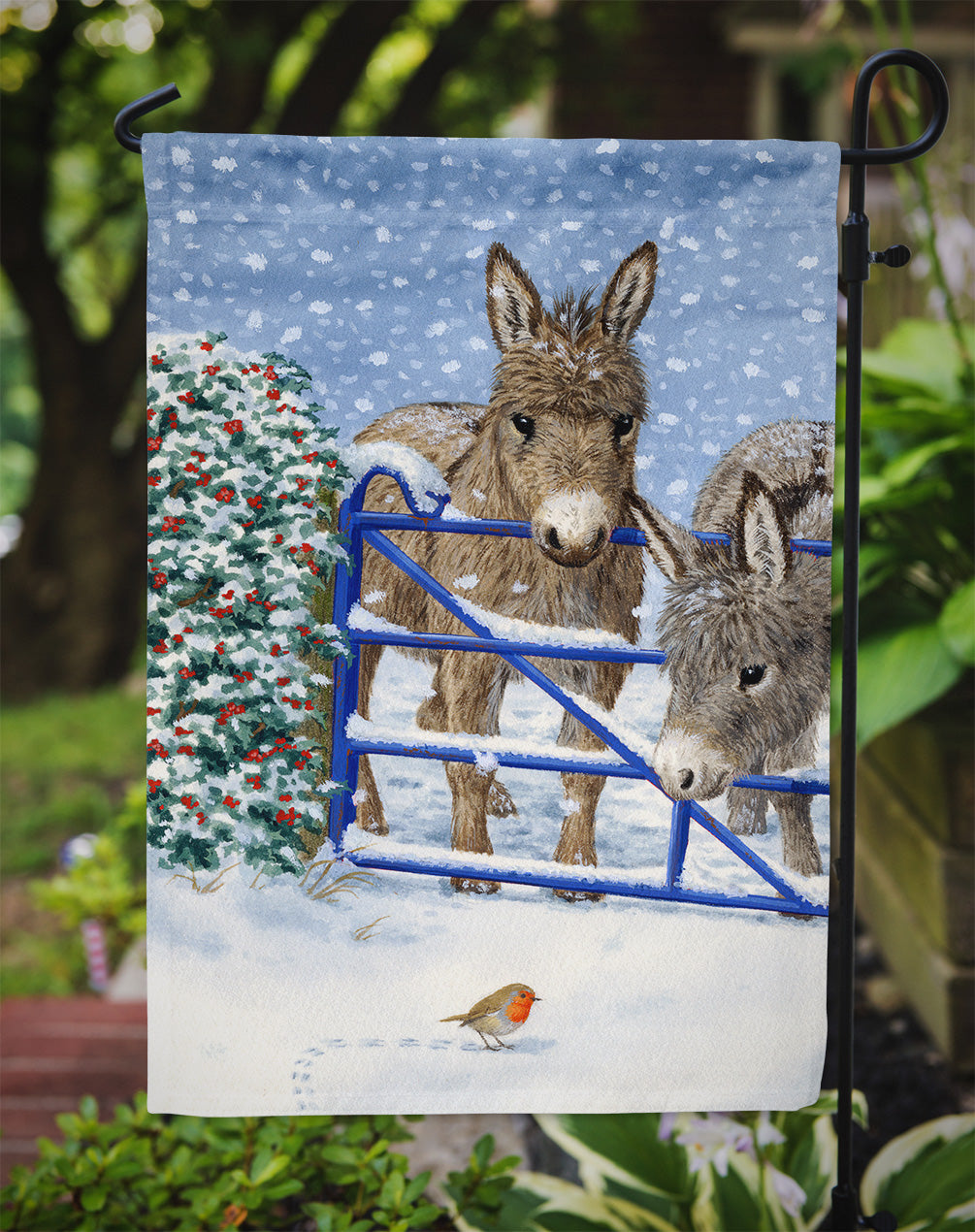 Donkeys and Robin Flag Garden Size ASA2159GF.