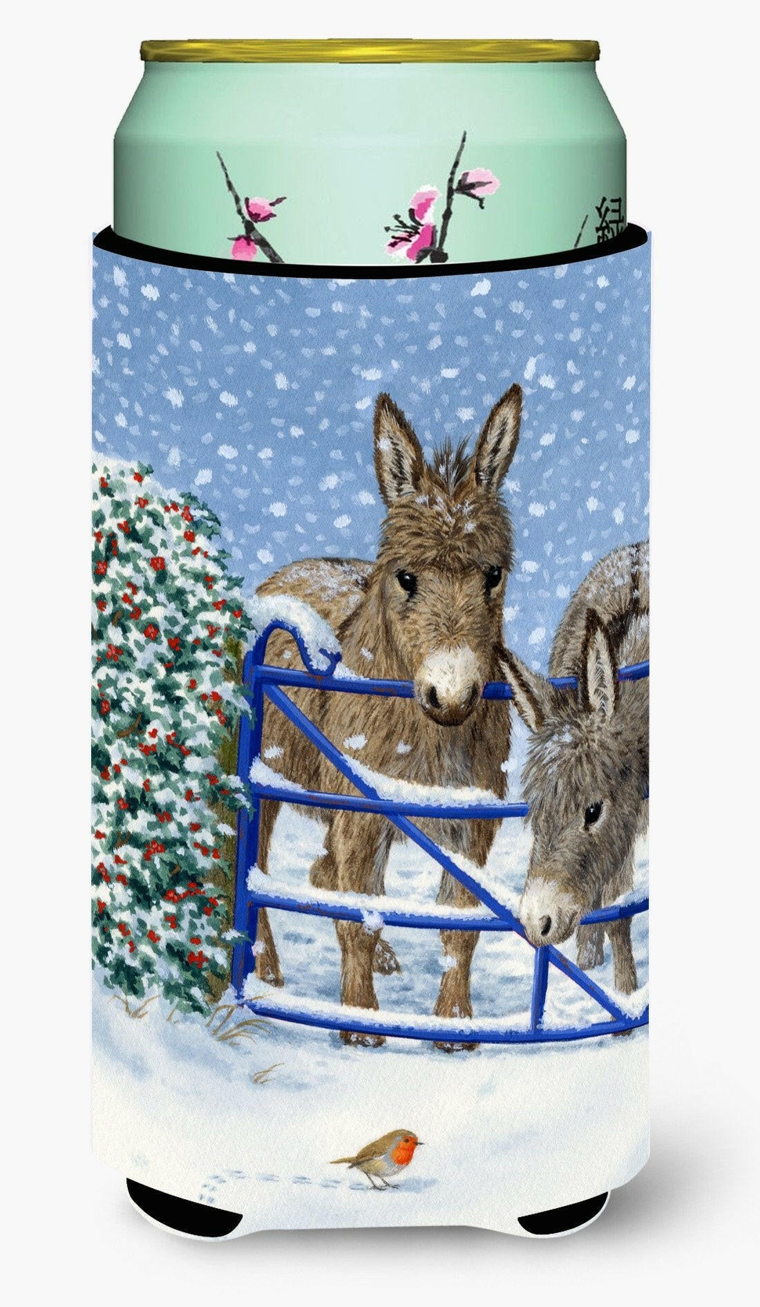 Donkeys and Robin Tall Boy Beverage Insulator Hugger ASA2159TBC by Caroline&#39;s Treasures