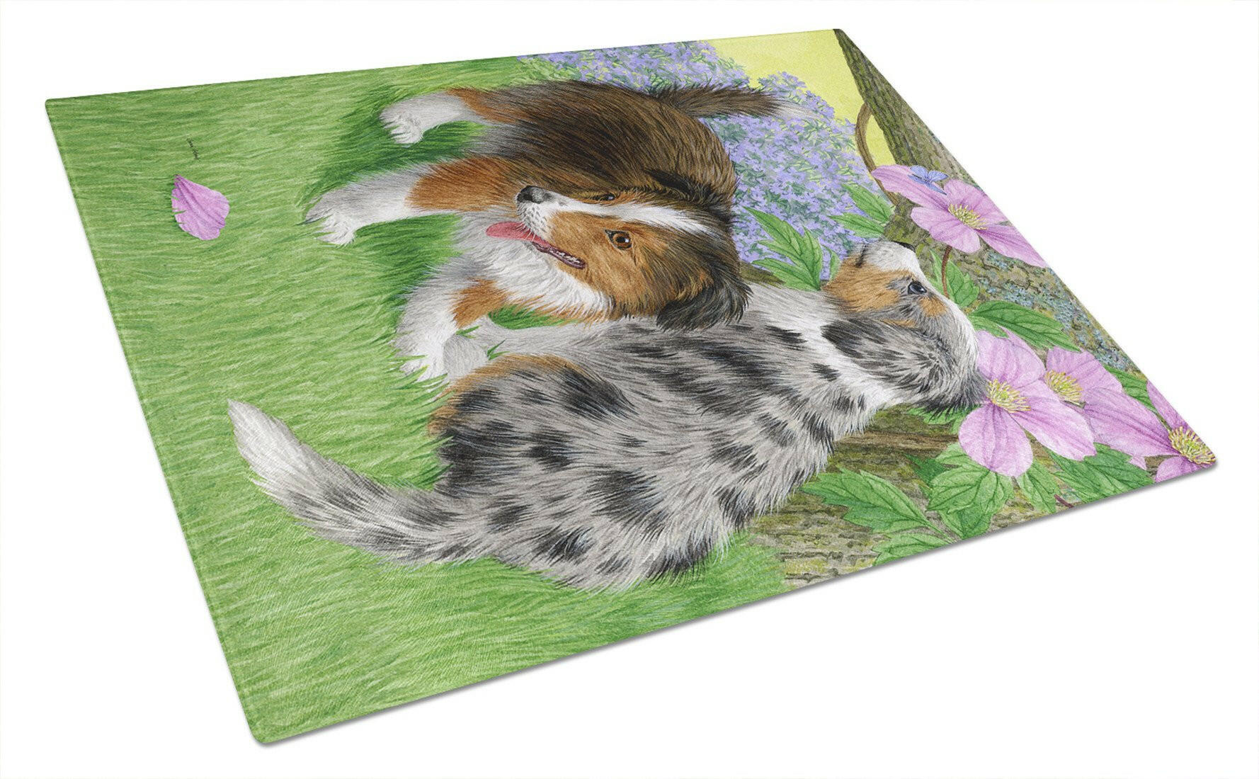 Sheltie Puppies Glass Cutting Board Large ASA2166LCB by Caroline's Treasures