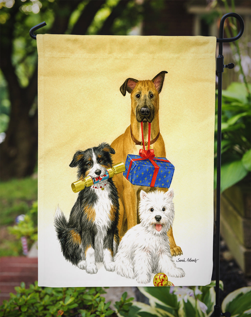 Westie, German Shepherd and Aussie Flag Garden Size ASA2168GF.