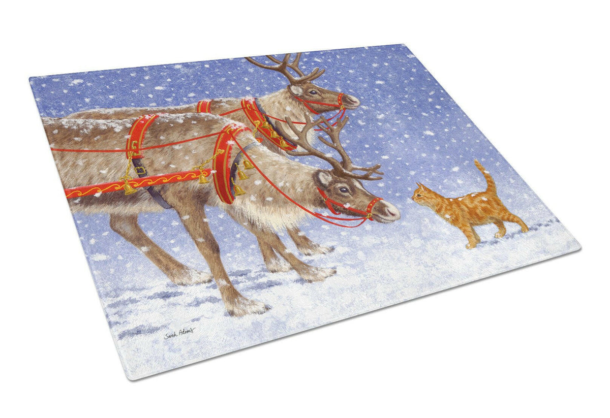 Reindeer &amp; Cat Glass Cutting Board Large ASA2174LCB by Caroline&#39;s Treasures